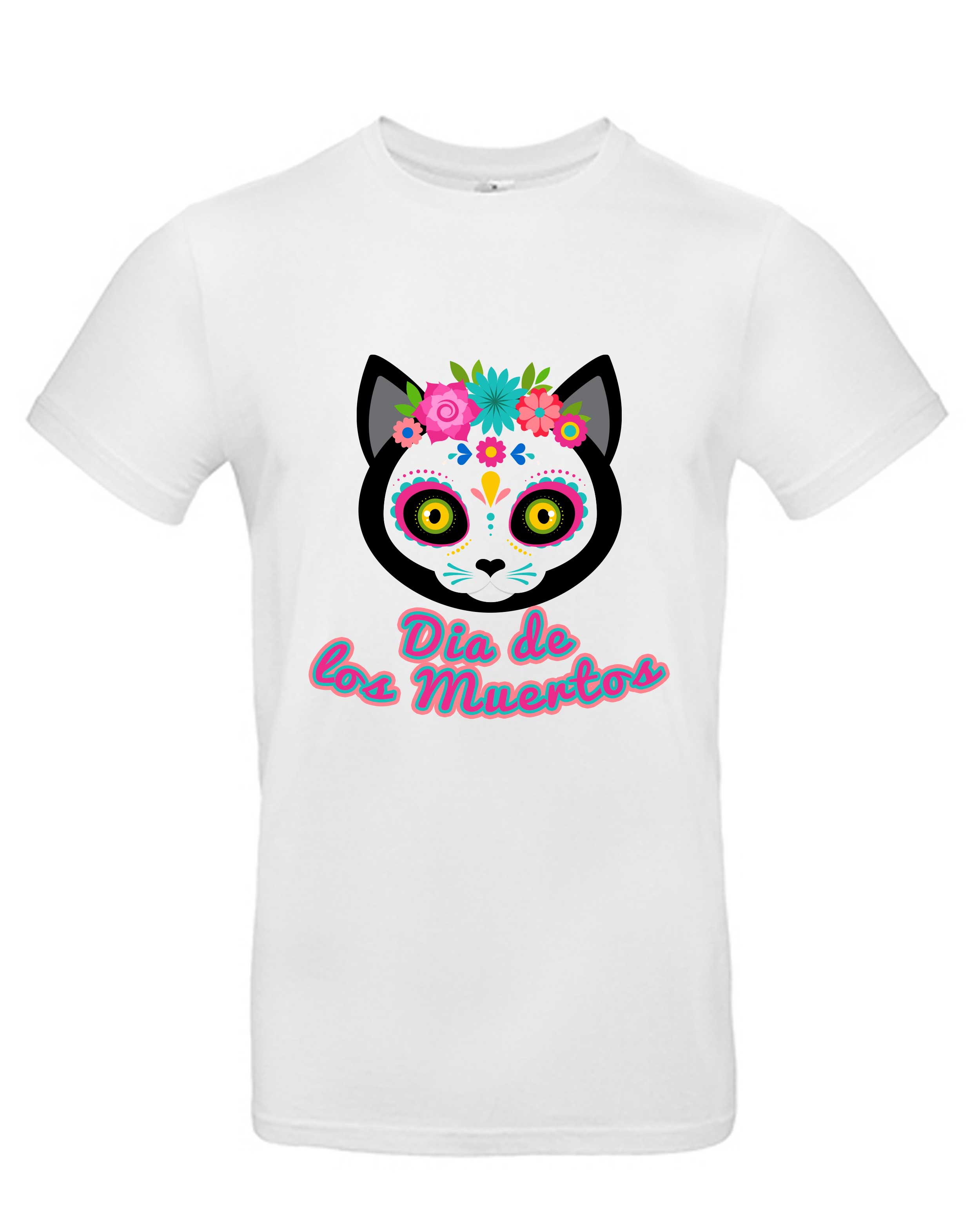 T-Shirt Dia de los Muertos Katze, Bio-Baumwolle, Unisex, Damen, Kids