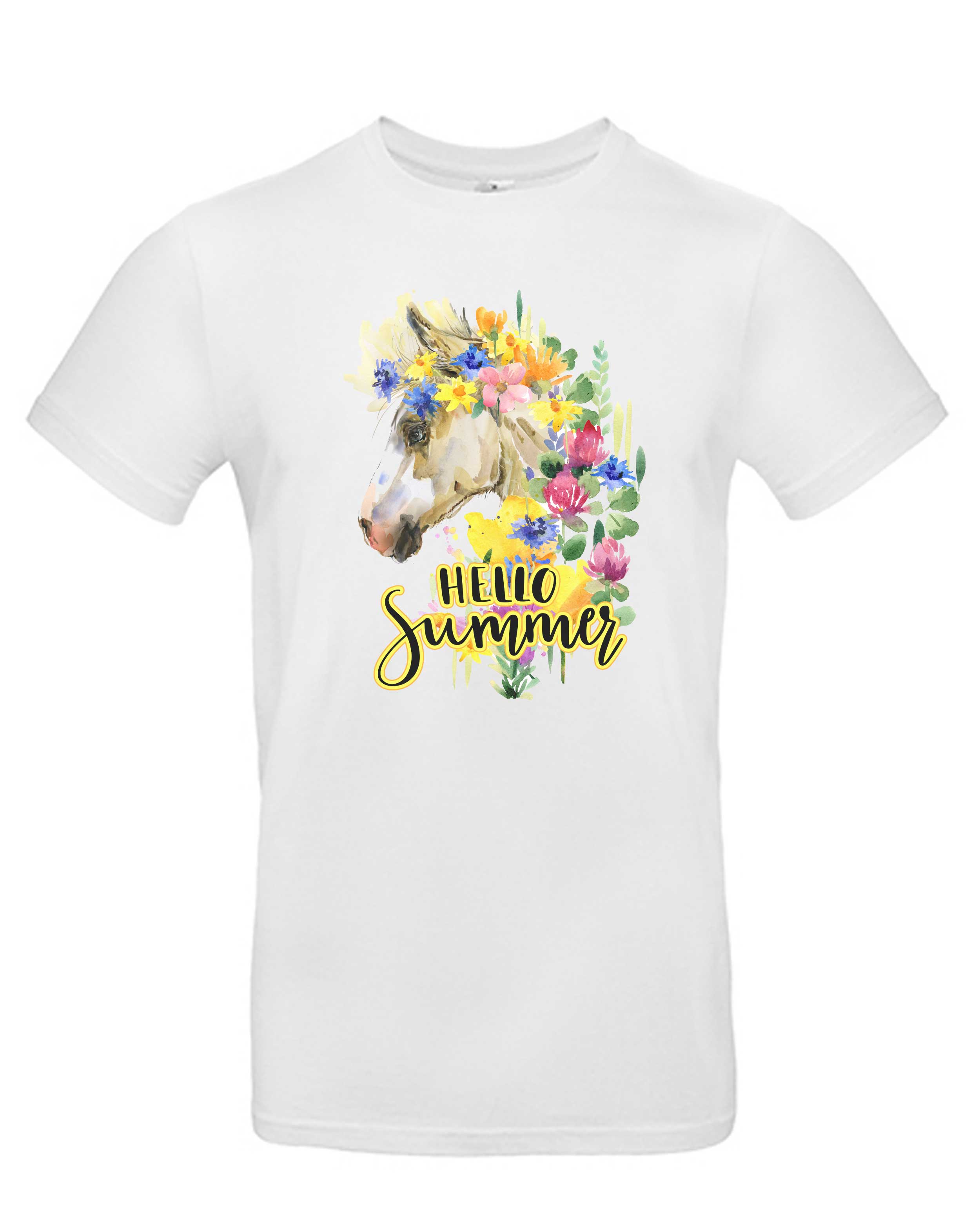 T-Shirt Hello Summer Pferd, Bio-Baumwolle, Unisex, Damen, Kids