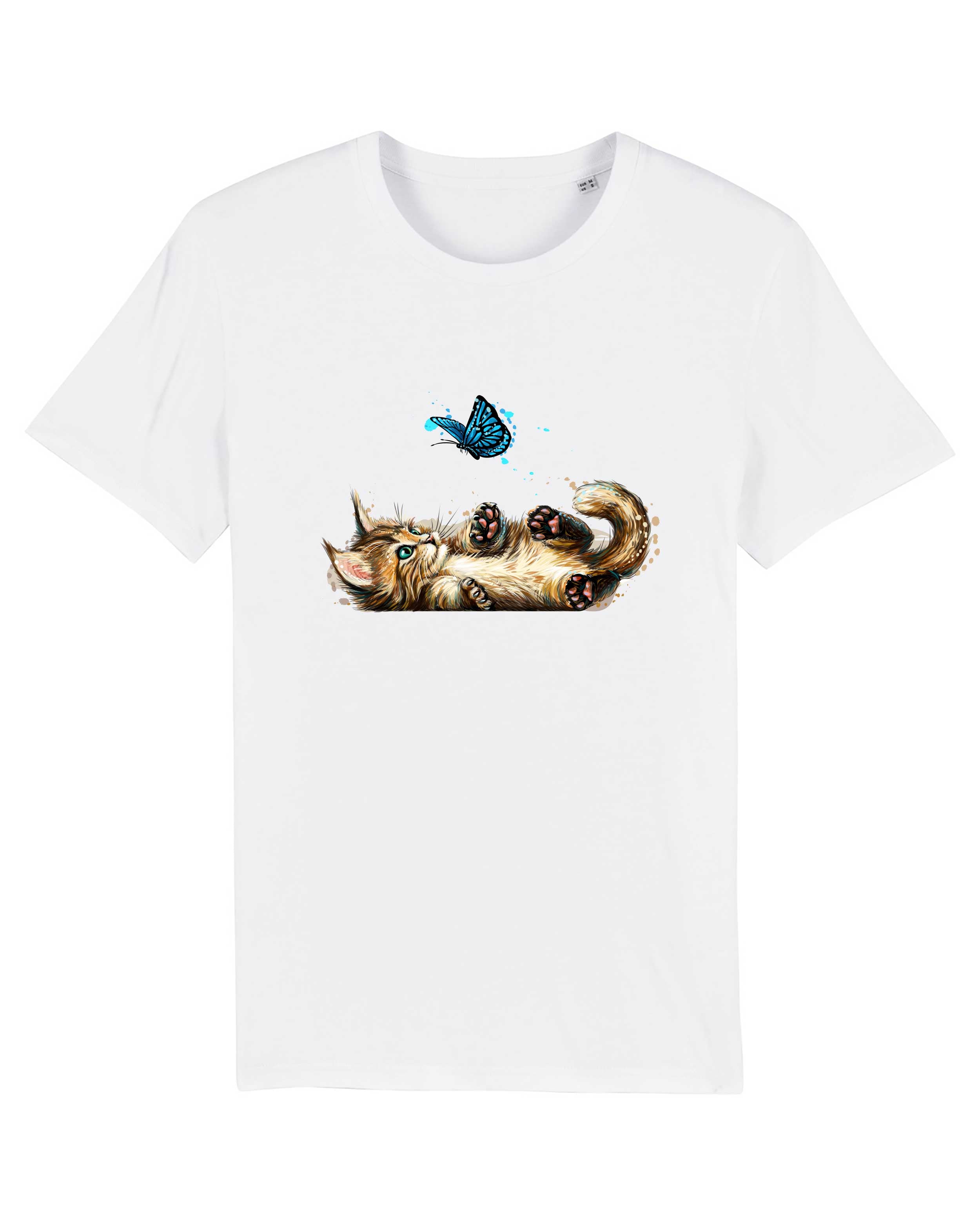 T-Shirt Katze mit Schmetterling, Bio-Baumwolle, Unisex, Damen, Kids