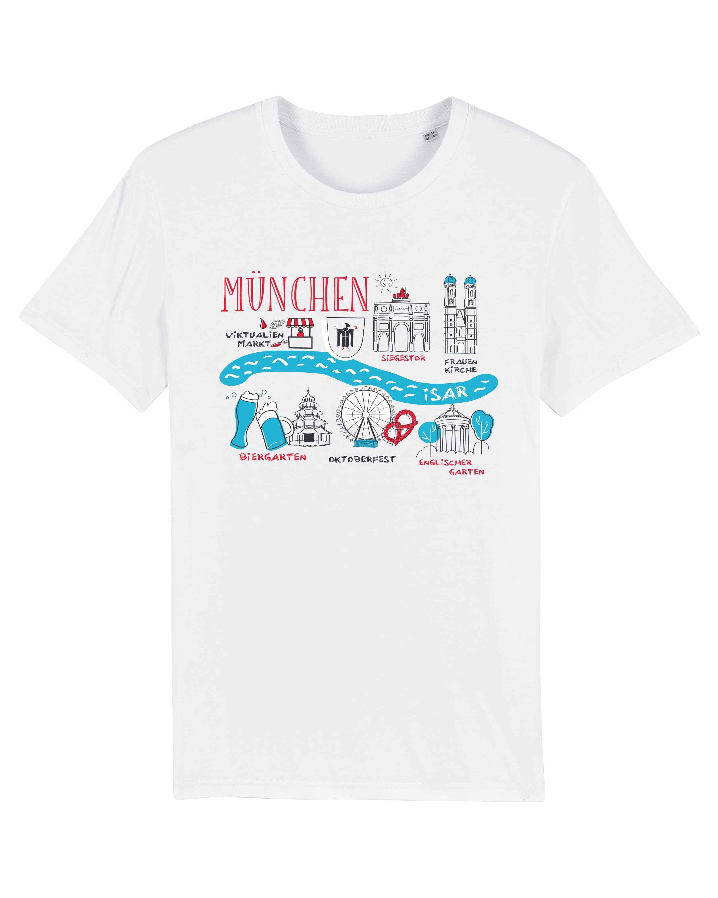 T-Shirt München Zeichnung Stadt, Bio-Baumwolle, Unisex, Damen, Kids