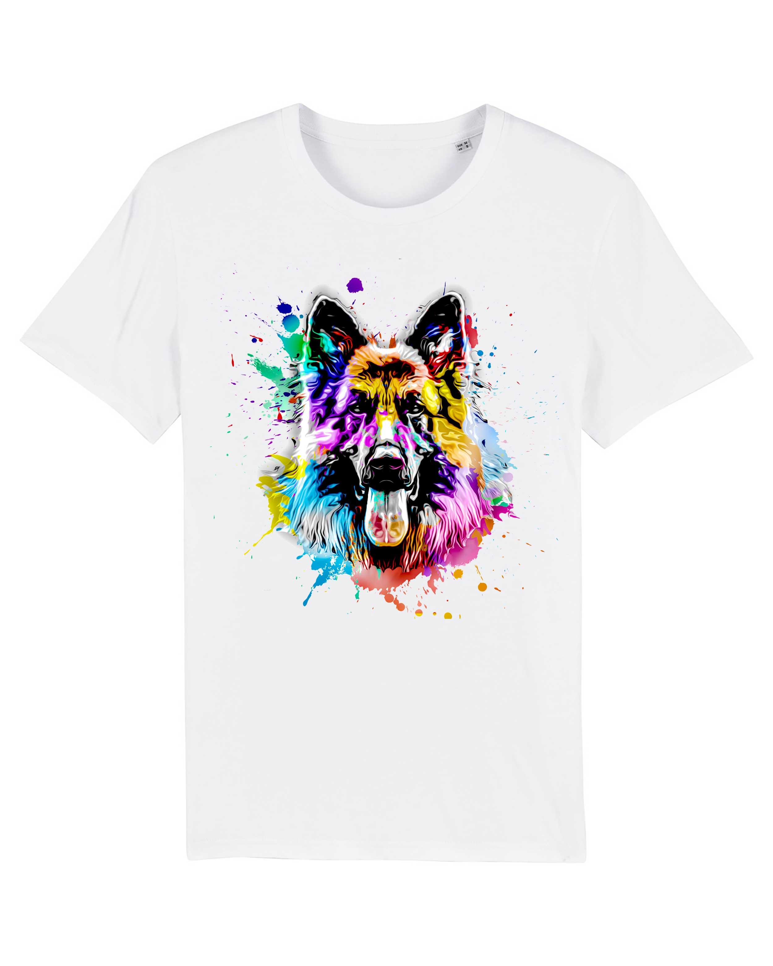 T-Shirt bunter Schäferhund, Bio-Baumwolle, Unisex, Damen, Kids