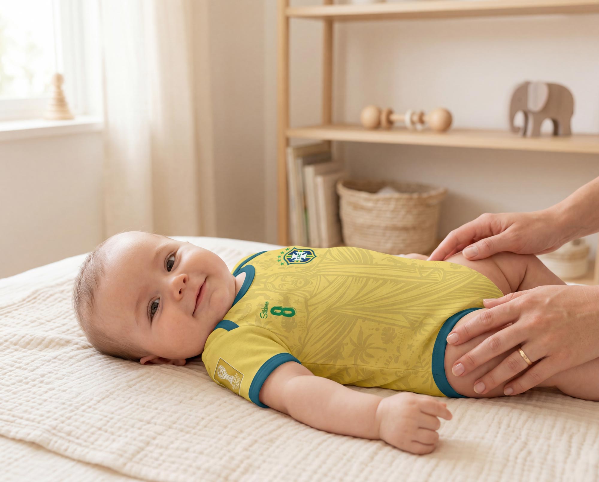 Brasilien WM2026 Bio-Baumwolle Baby Body Trikot inkl. Name und Nummer (Druck)