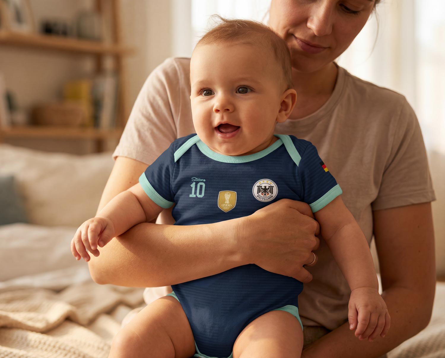 Deutschland WM2026 Auswärts Bio-Baumwolle Baby Body Trikot inkl. Name und Nummer (Druck)