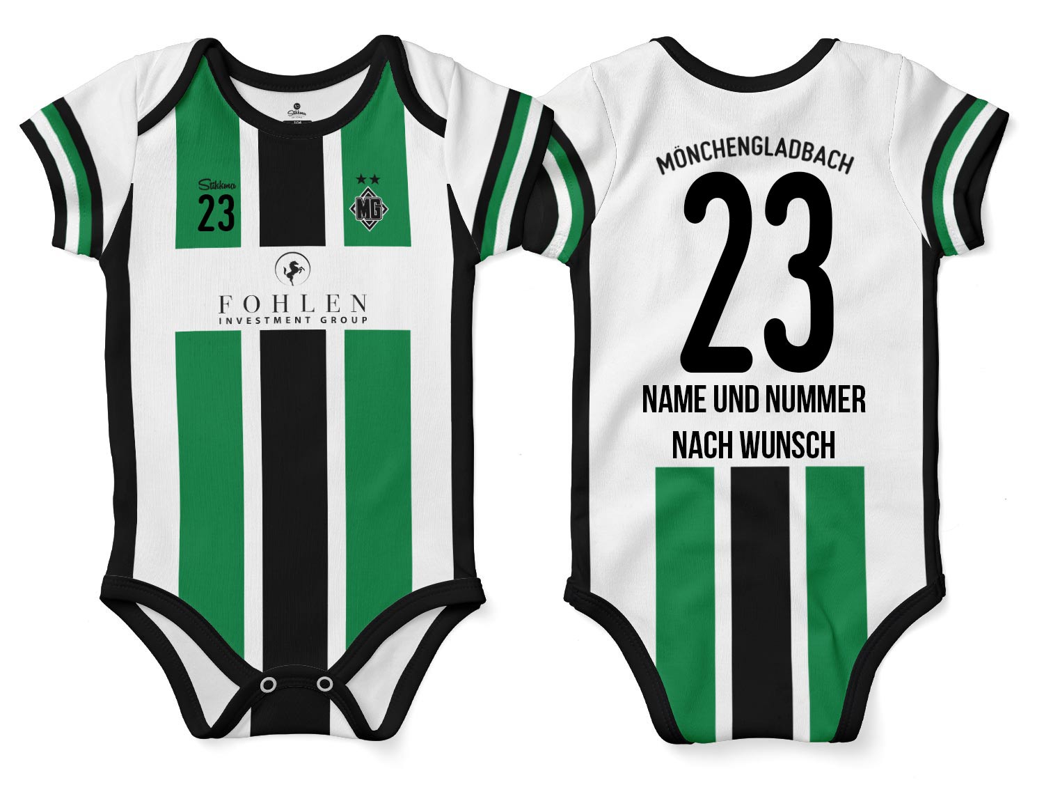 Mönchengladbach Bio-Baumwolle Baby Body Trikot inkl. Name und Nummer (Druck)