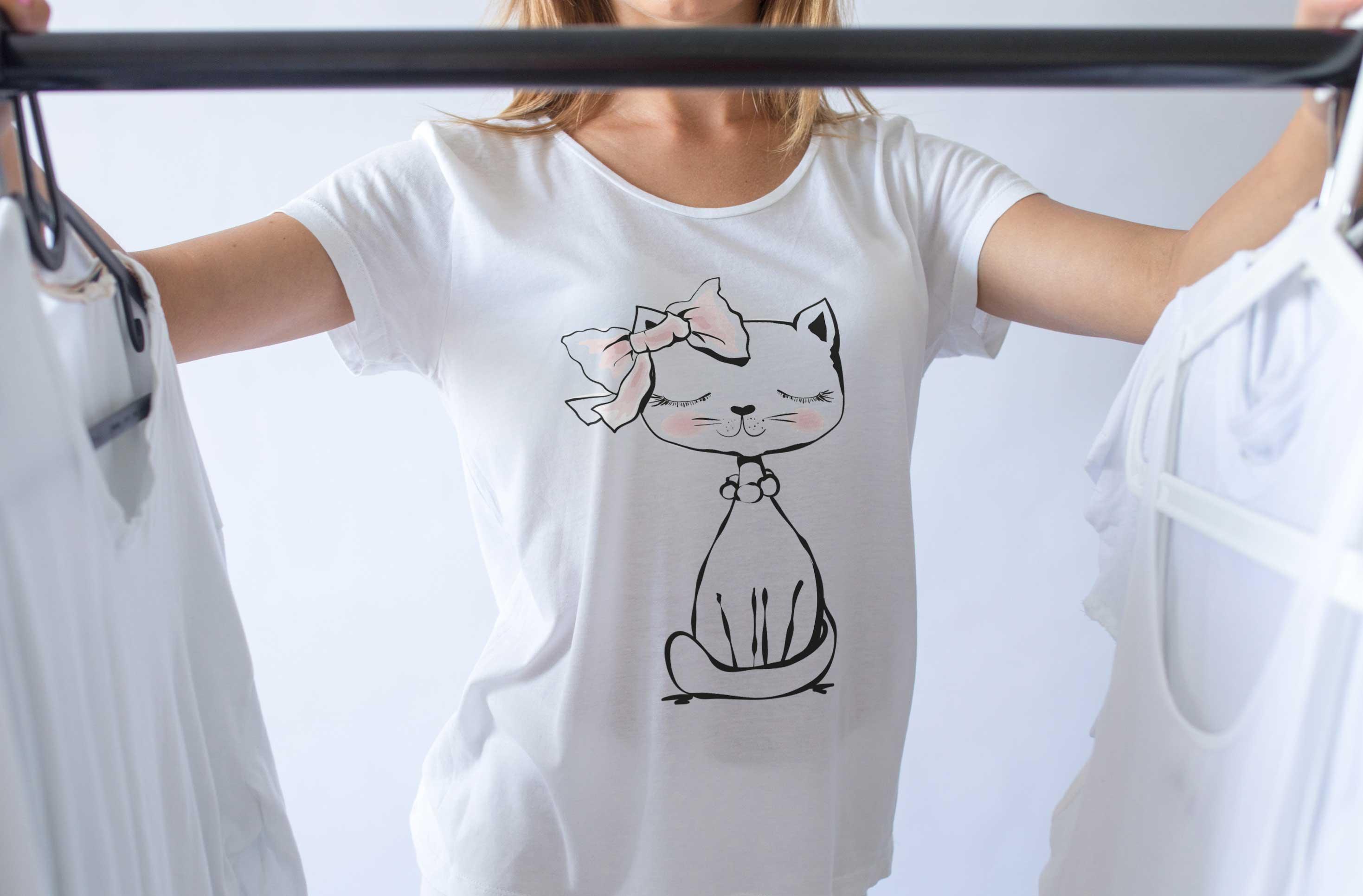 T-Shirt Cartoon Katze, Bio-Baumwolle, Unisex, Damen, Kids