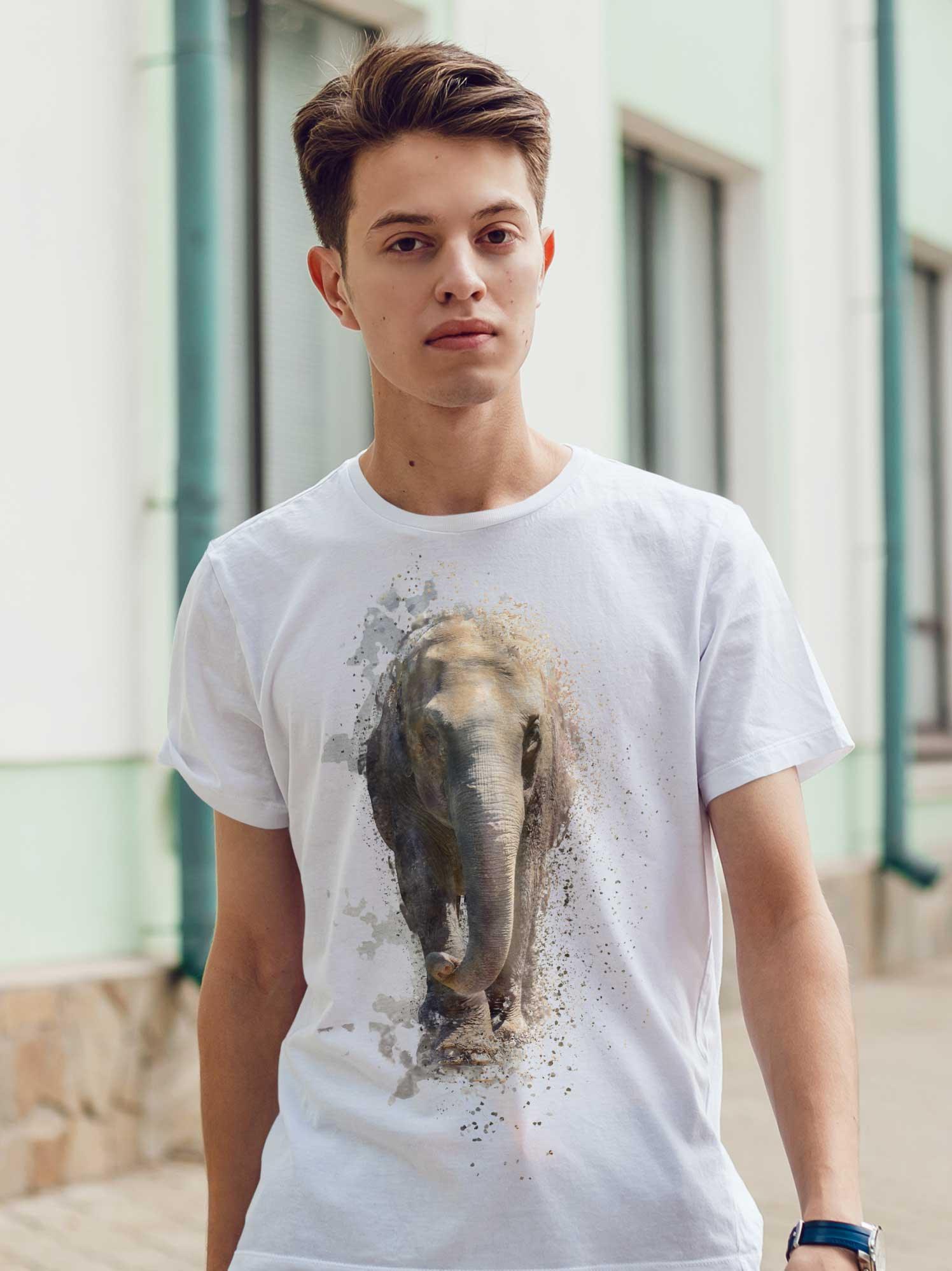 T-Shirt Elefant Illustration weiss Tiere, Bio-Baumwolle, Unisex, Damen, Kids