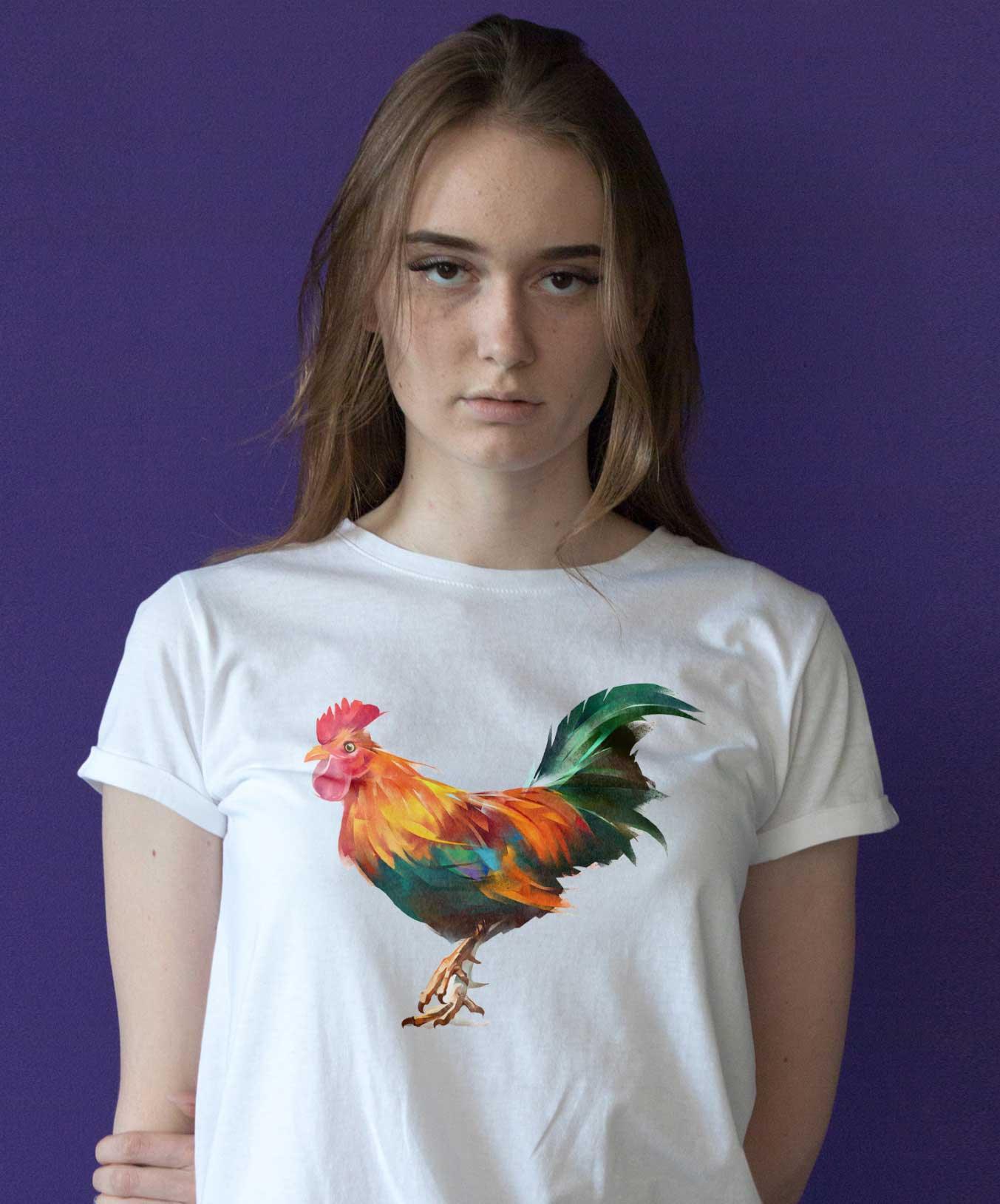 T-Shirt Hahn Tiere, Bio-Baumwolle, Unisex, Damen, Kids