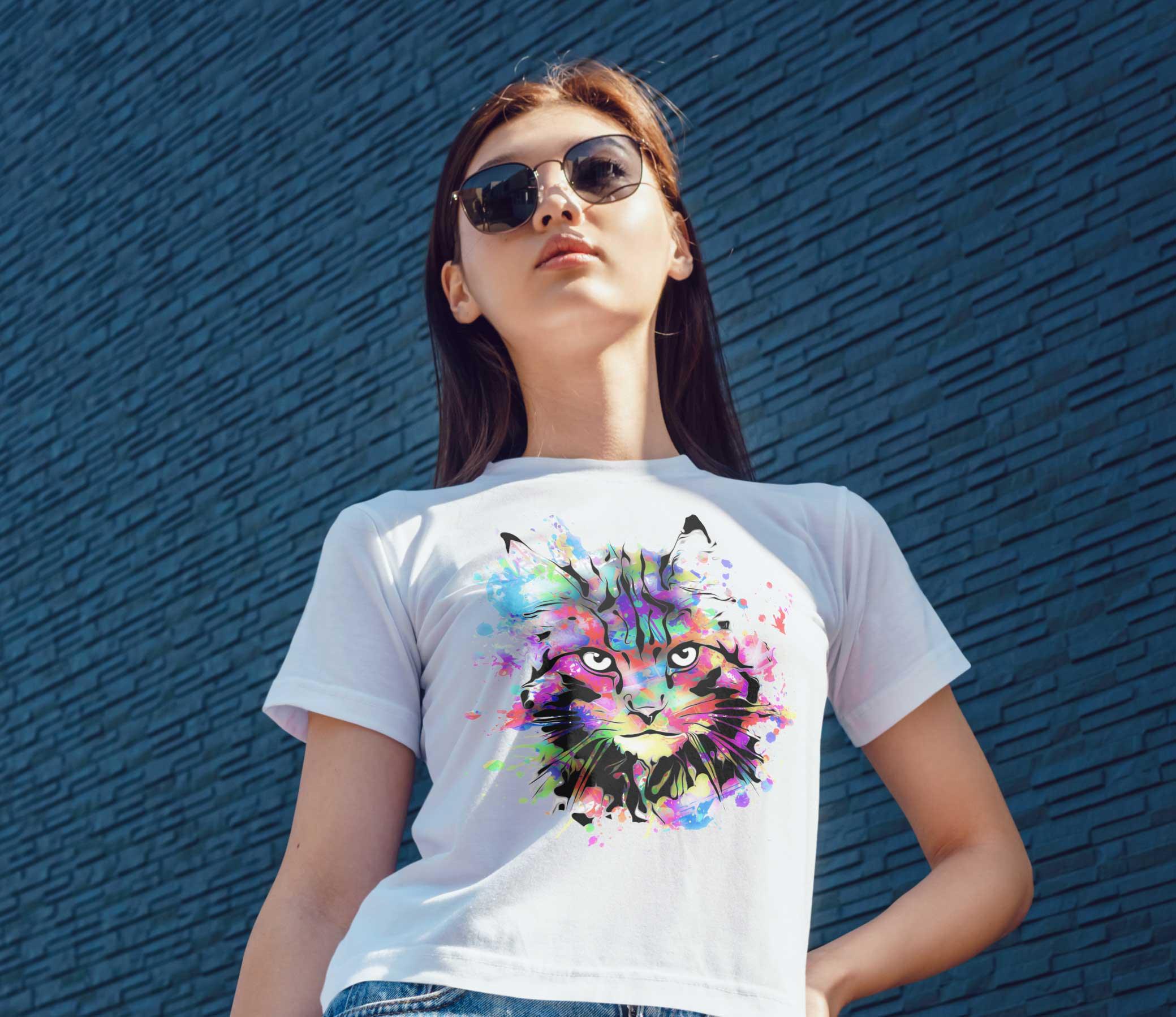 T-Shirt Katze Illustration, Bio-Baumwolle, Unisex, Damen, Kids