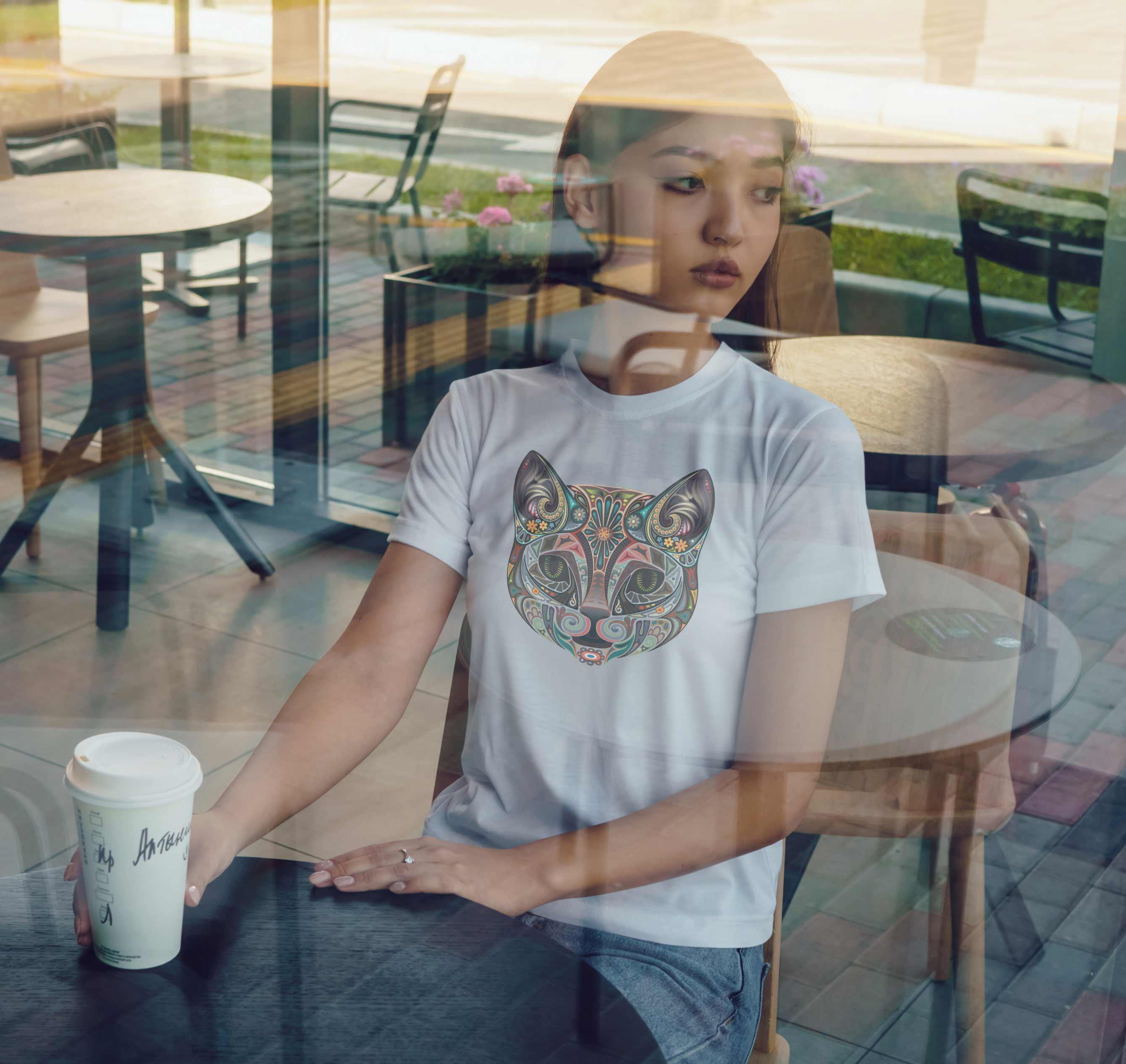 T-Shirt Katze Ornamente, Bio-Baumwolle, Unisex, Damen, Kids