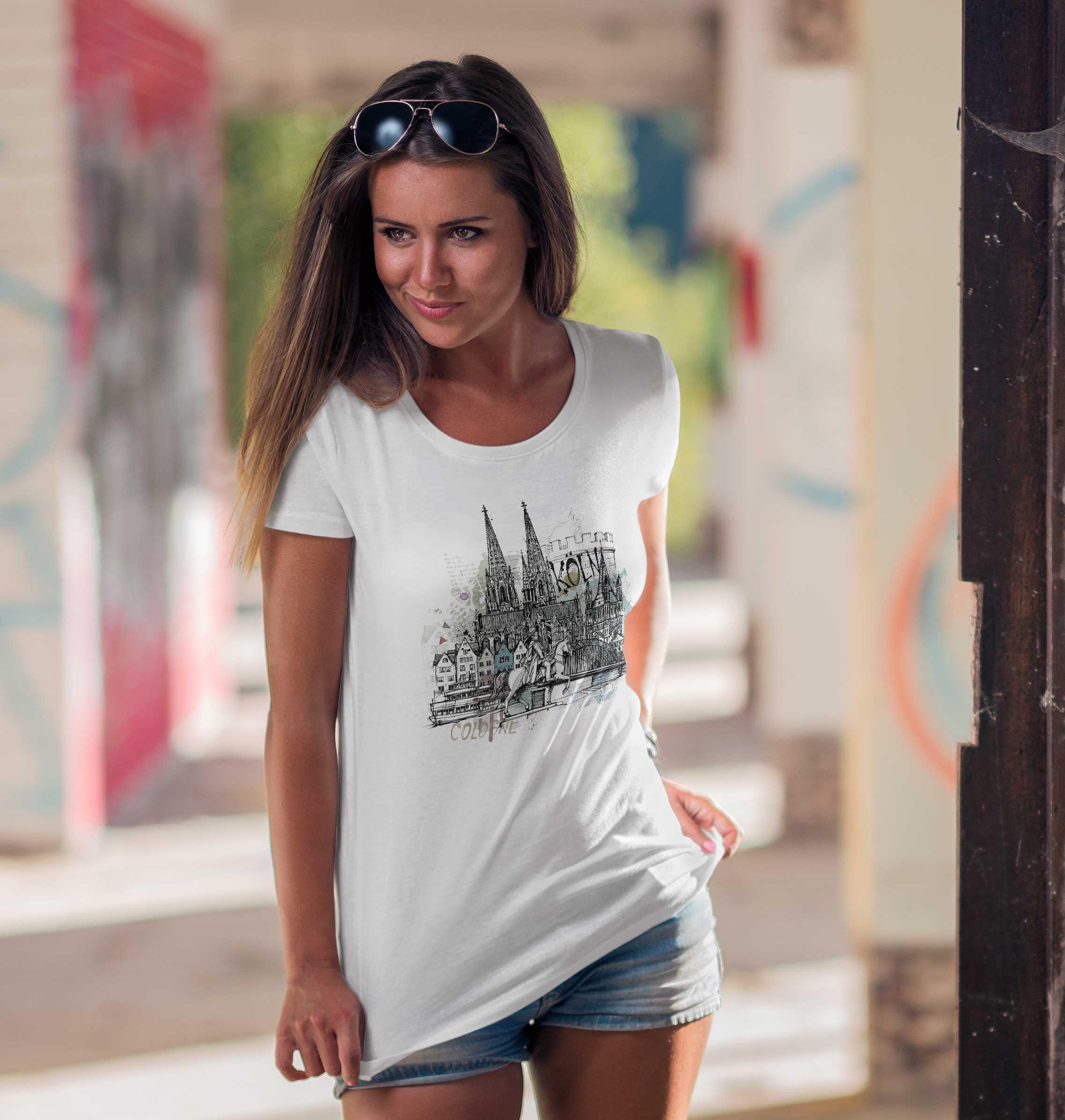 T-Shirt Köln Illustration Stadt, Bio-Baumwolle, Unisex, Damen, Kids