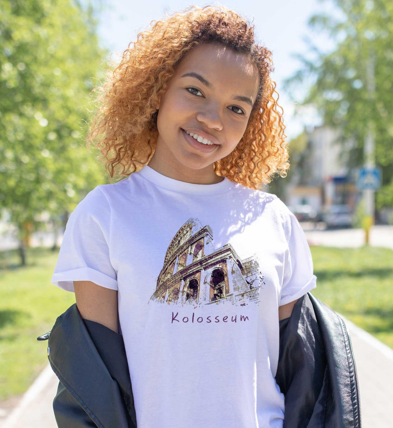 T-Shirt Kolosseum Rom Stadt, Bio-Baumwolle, Unisex, Damen, Kids