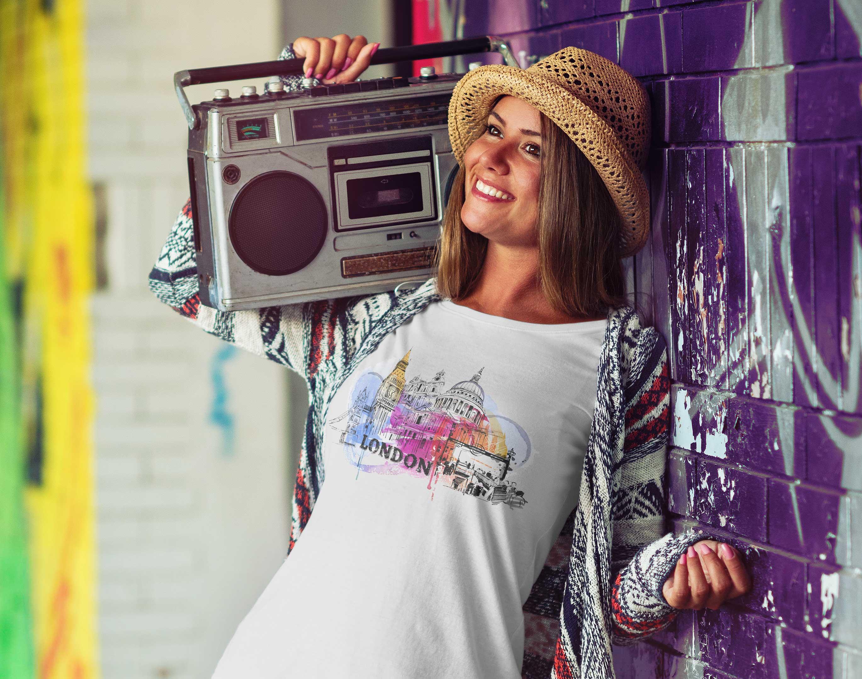 T-Shirt London Illustration Stadt, Bio-Baumwolle, Unisex, Damen, Kids