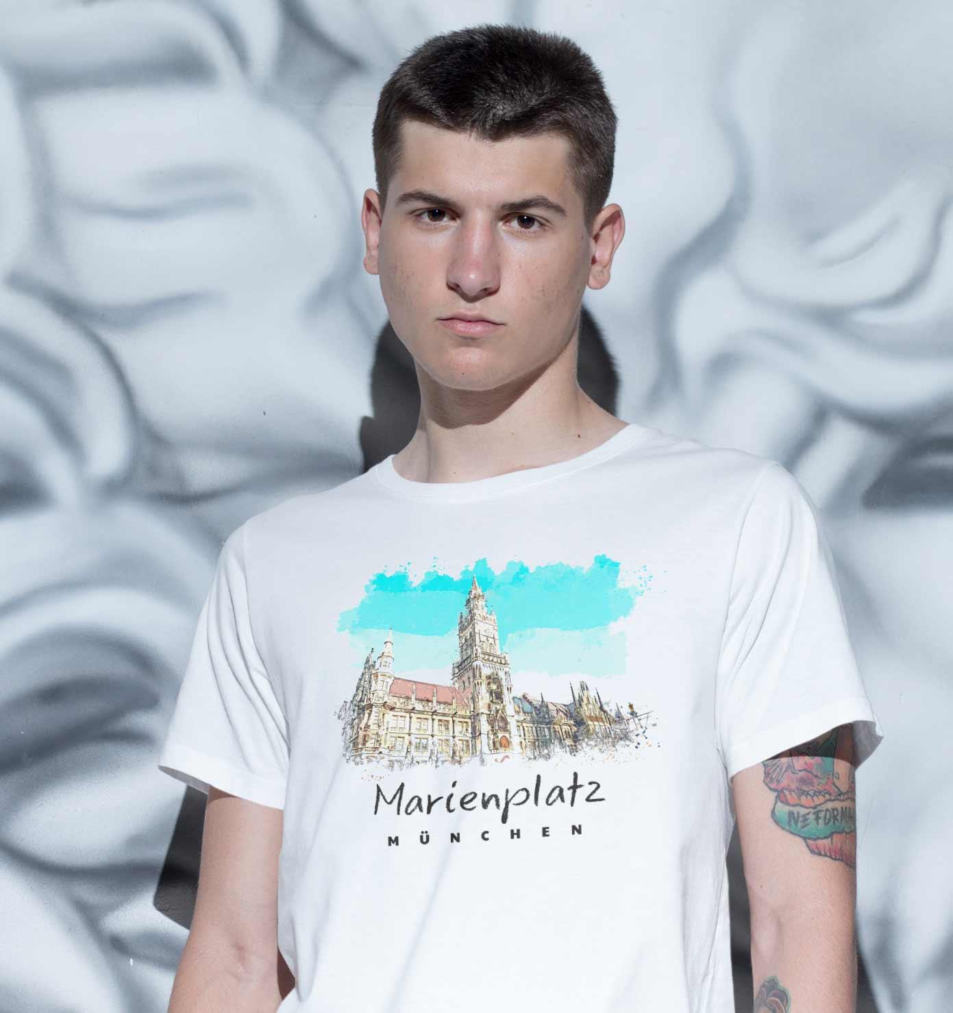 T-Shirt Marienplatz München Stadt, Bio-Baumwolle, Unisex, Damen, Kids