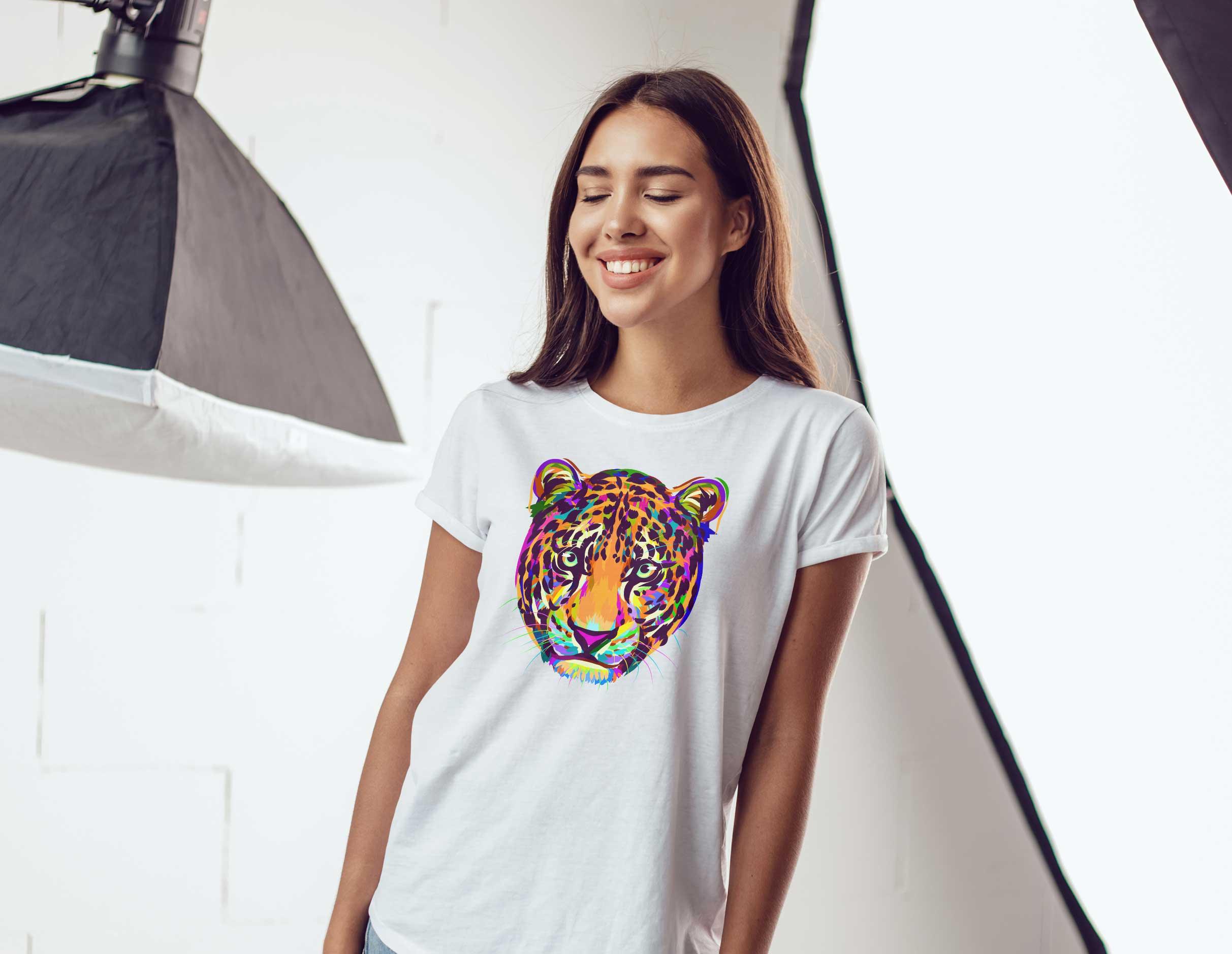 T-Shirt Panther Illustration Weiss Tiere, Bio-Baumwolle, Unisex, Damen, Kids