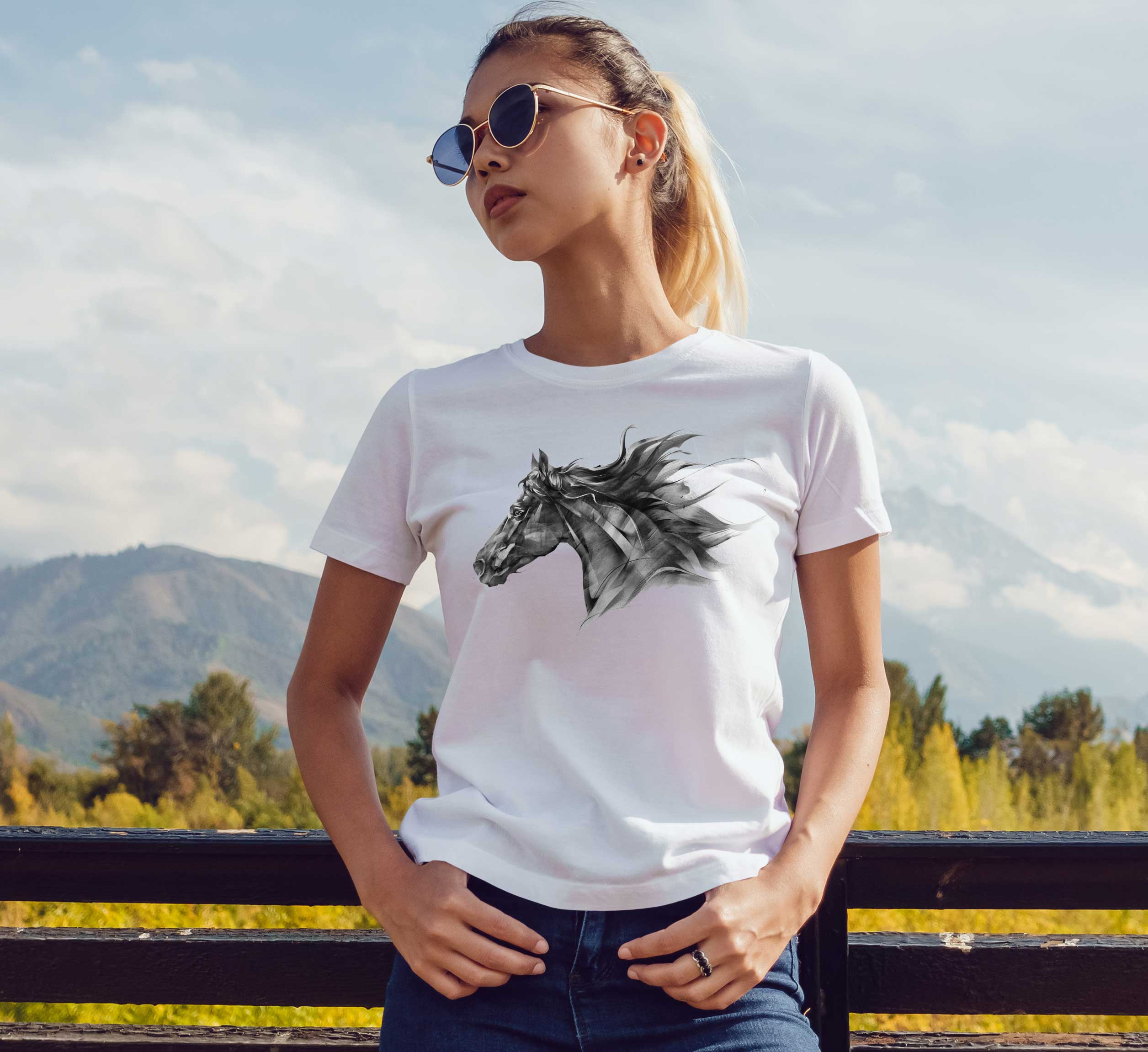 T-Shirt Profil Pferd, Bio-Baumwolle, Unisex, Damen, Kids
