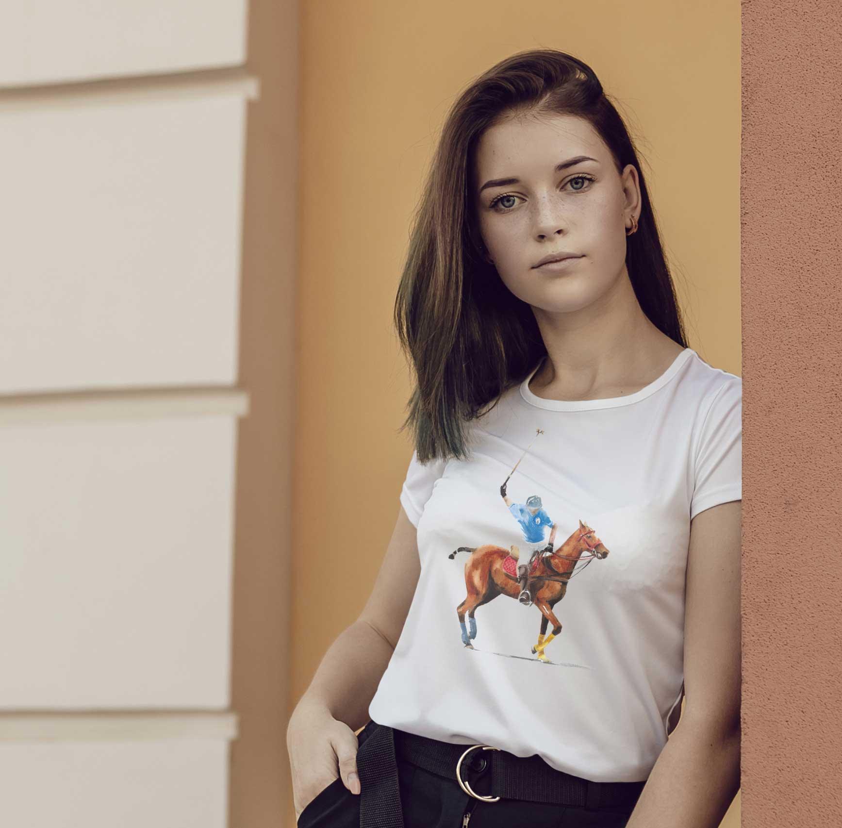 T-Shirt Polo Player Pferd, Bio-Baumwolle, Unisex, Damen, Kids