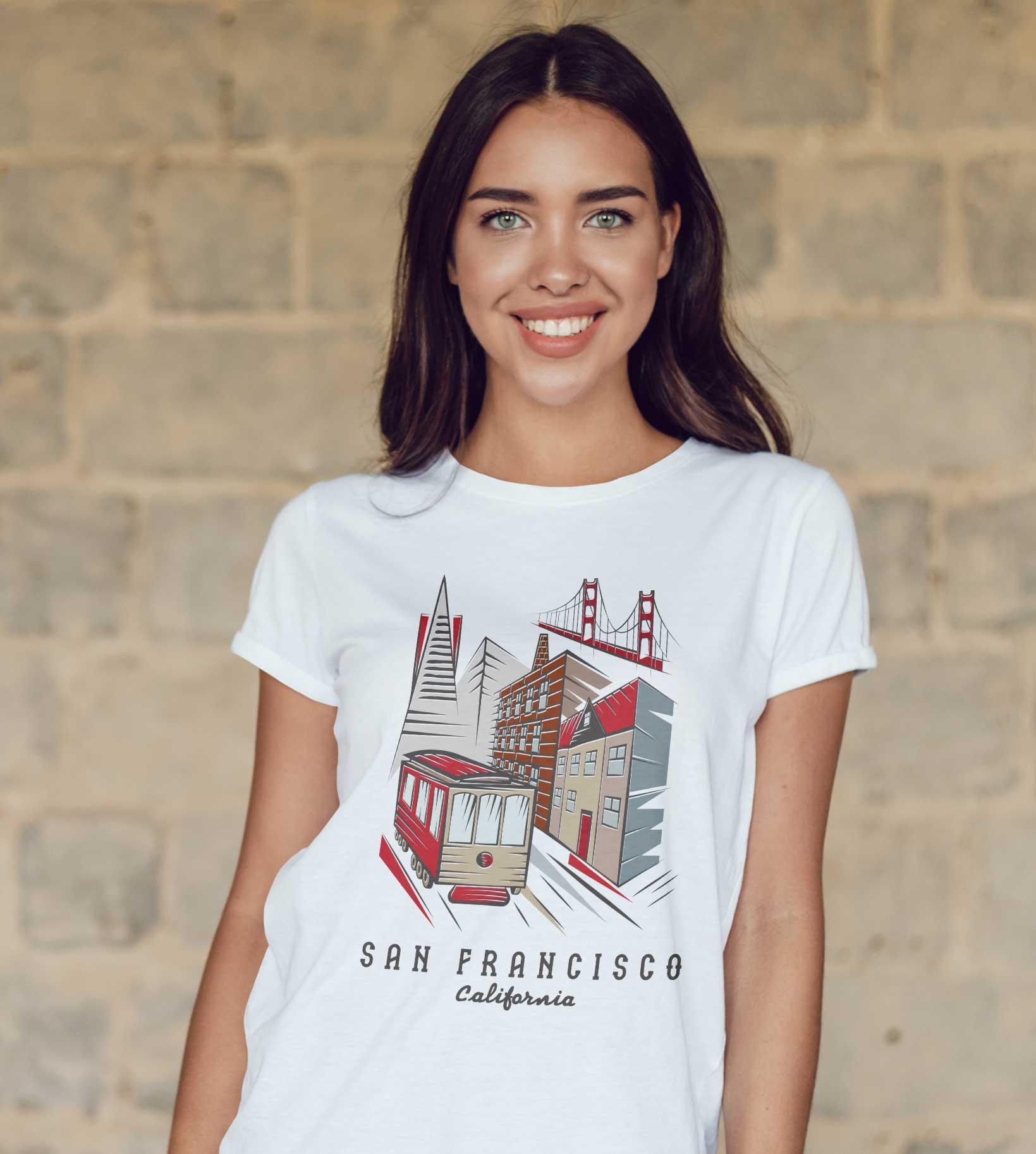 T-Shirt San Francisco Illustration Stadt, Bio-Baumwolle, Unisex, Damen, Kids