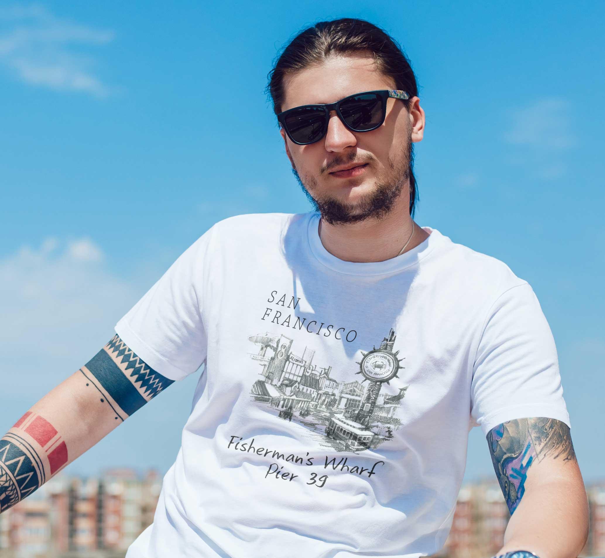 T-Shirt San Francisco Fishermans Wharf Stadt, Bio-Baumwolle, Unisex, Damen, Kids