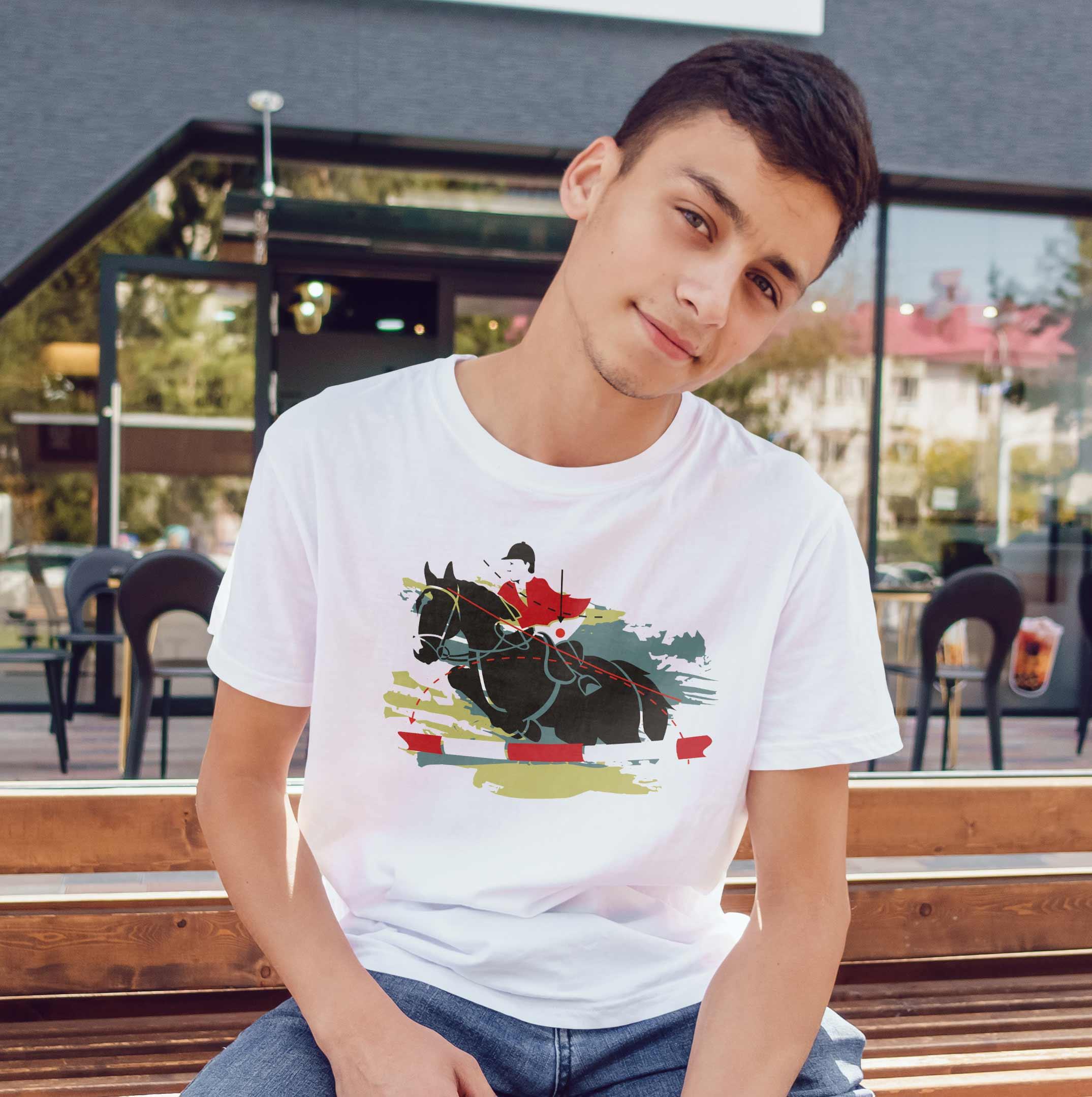 T-Shirt Springreiten Pferd, Bio-Baumwolle, Unisex, Damen, Kids