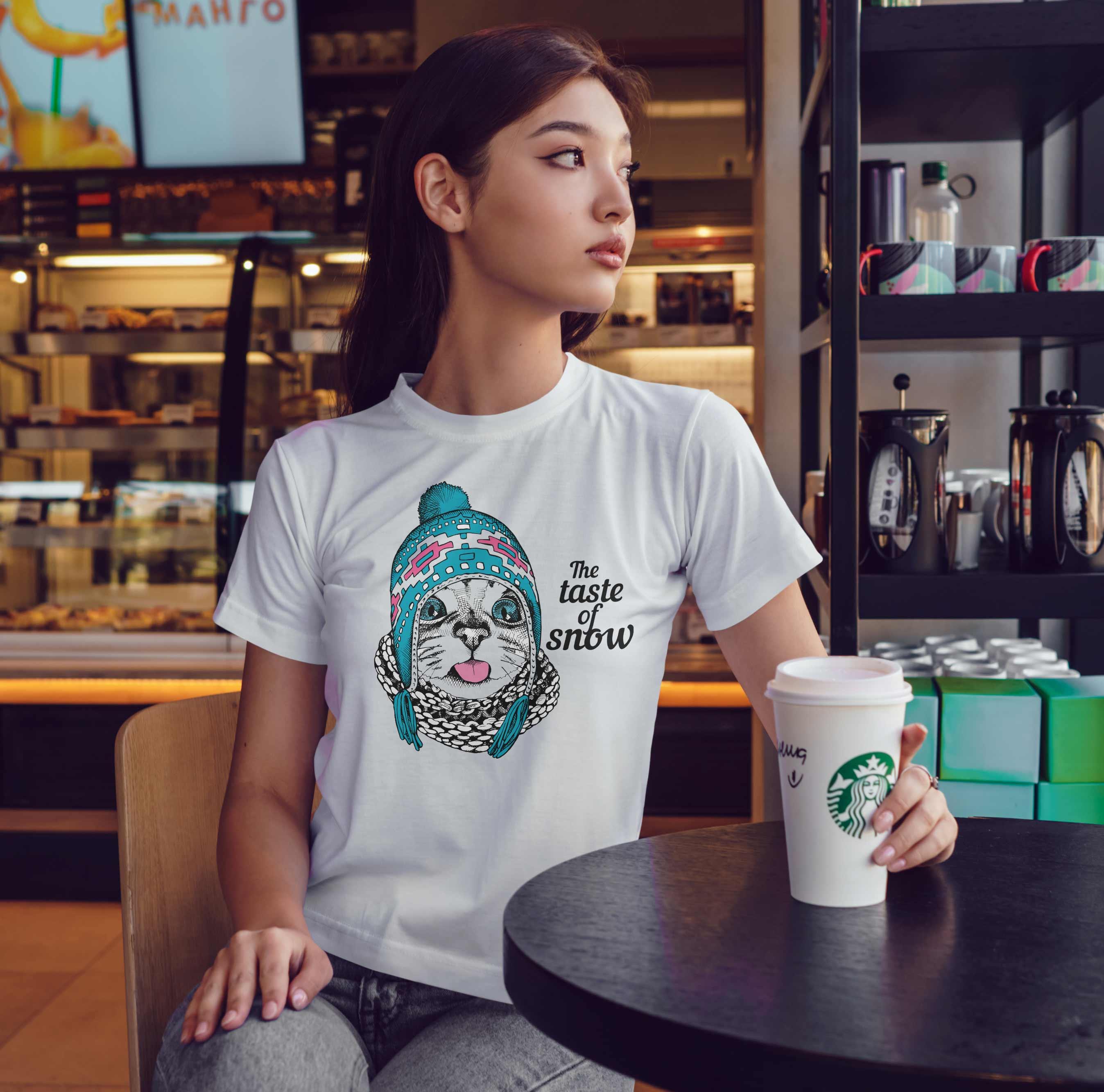 T-Shirt Taste of Snow Katze, Bio-Baumwolle, Unisex, Damen, Kids