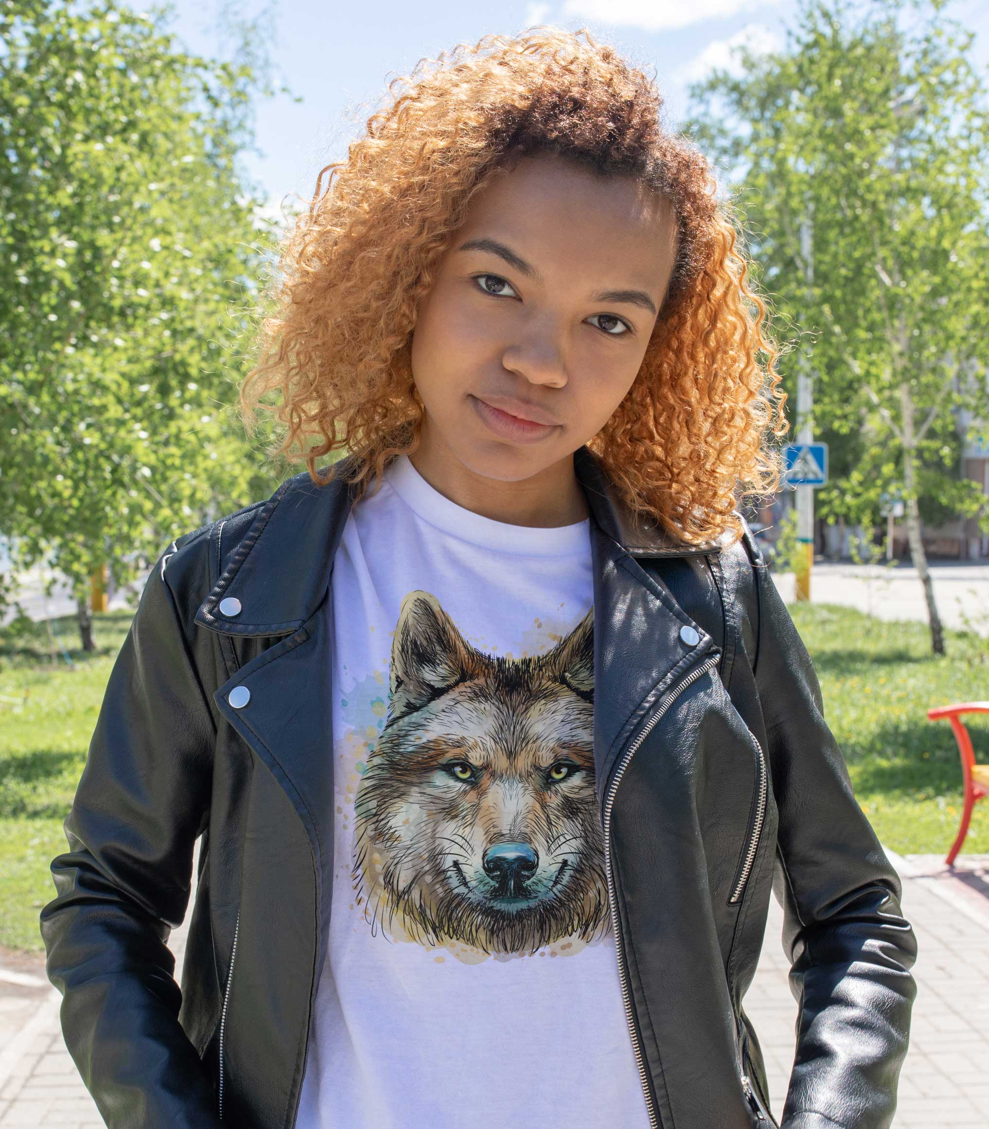 T-Shirt Wolf Illustration Tiere, Bio-Baumwolle, Unisex, Damen, Kids