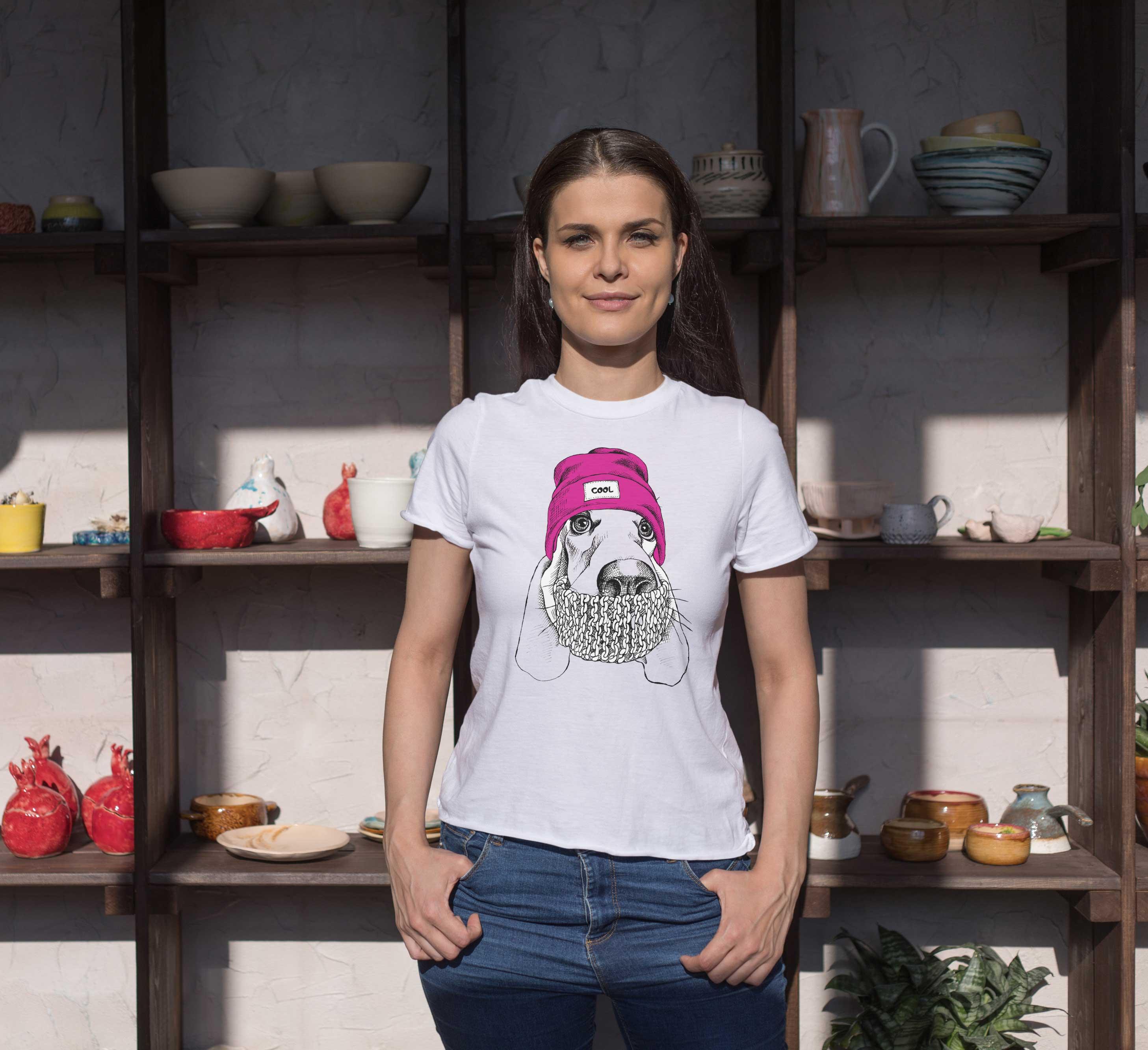 T-Shirt cooler Basset Hound, Bio-Baumwolle, Unisex, Damen, Kids