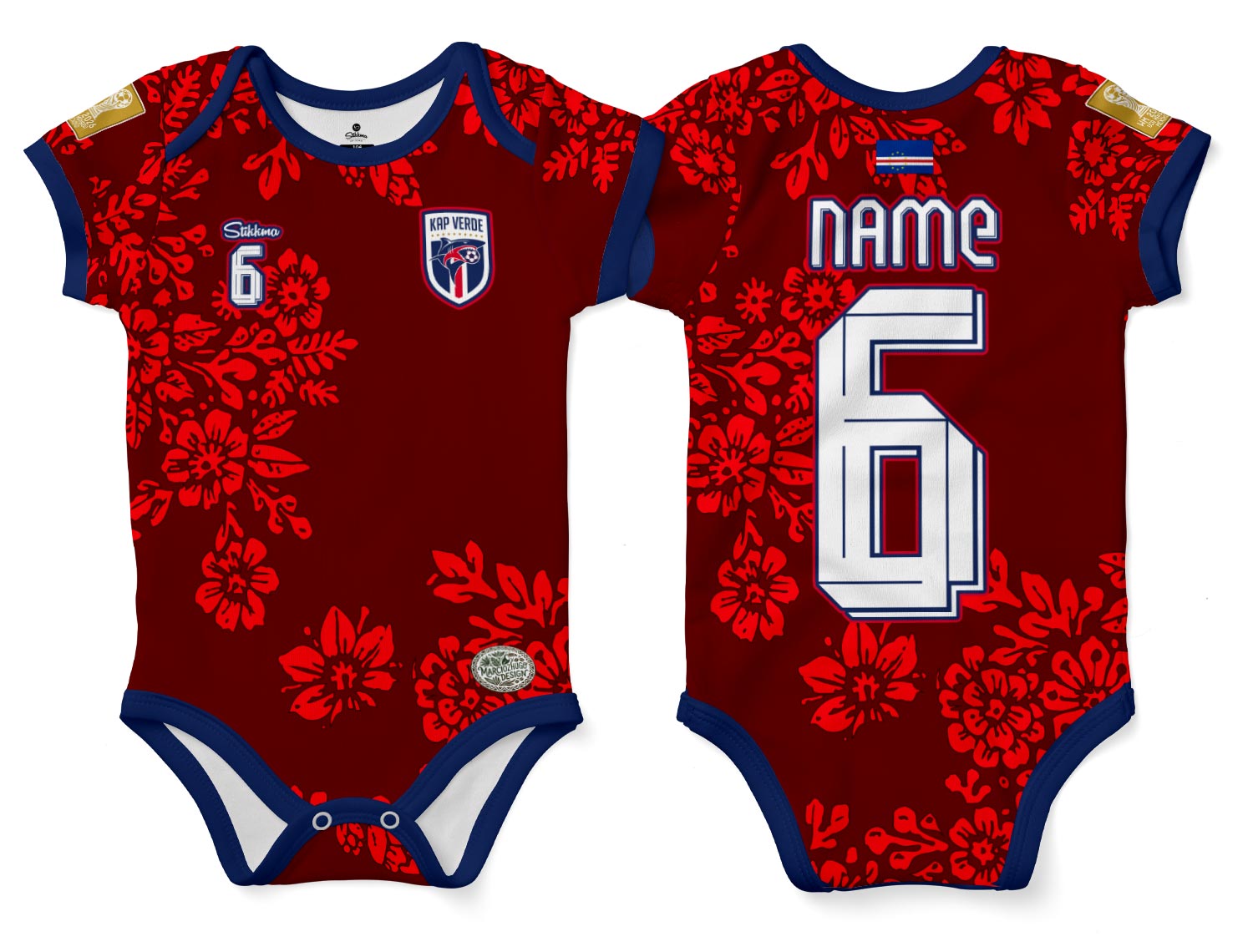 Kap Verde WM2026 Bio-Baumwolle Baby Body Trikot inkl. Name und Nummer (Druck)