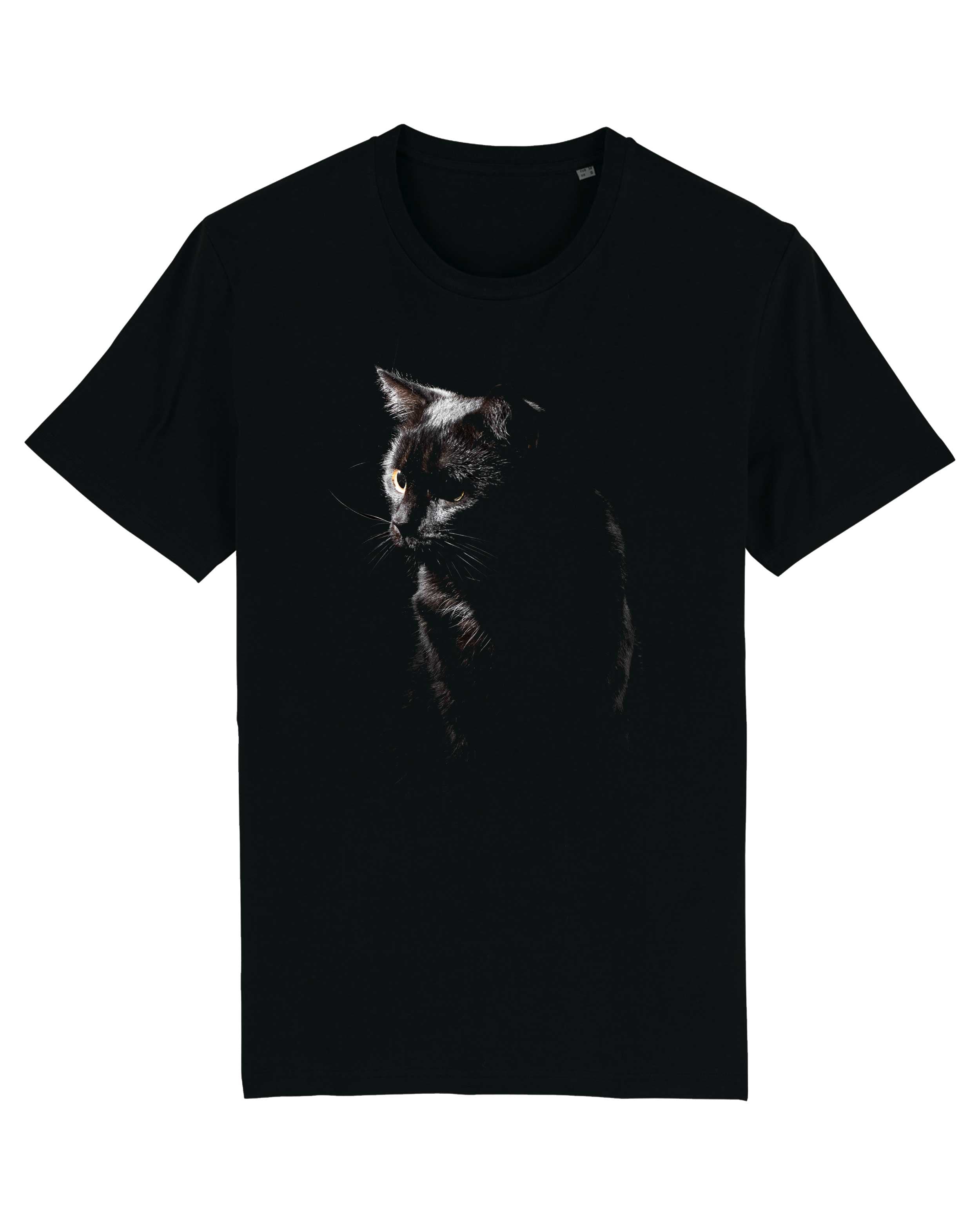 T-Shirt Schwarze Katze Tiere, Bio-Baumwolle, Unisex, Damen, Kids