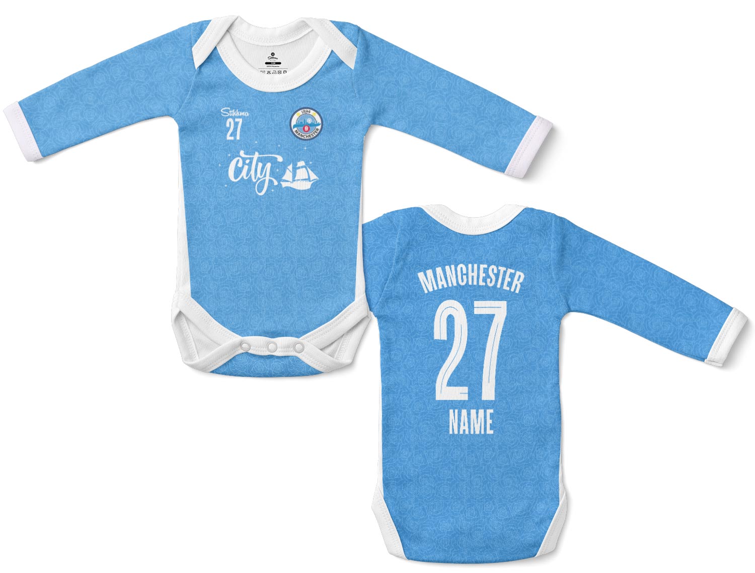 City Bio-Baumwolle Baby Body Langarm inkl. Name und Nummer (Druck)