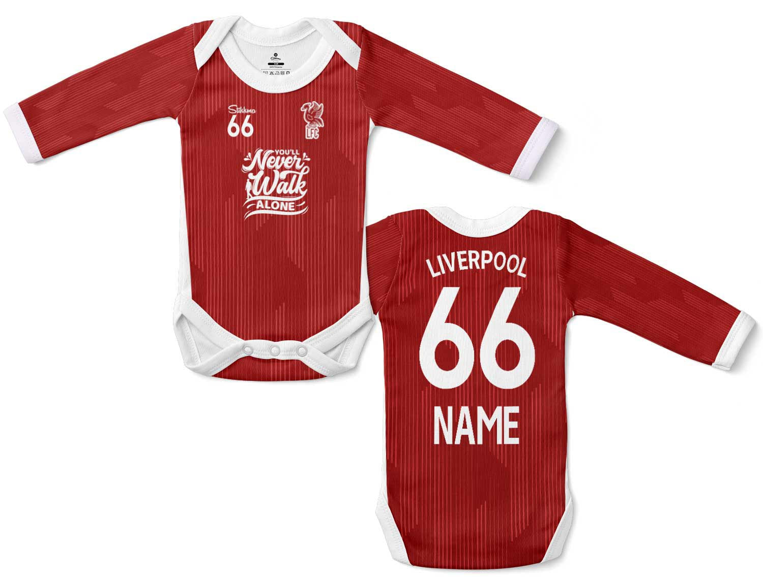 Liverpool Bio-Baumwolle Baby Body Langarm Fan-Trikot inkl. Name und Nummer (Druck)