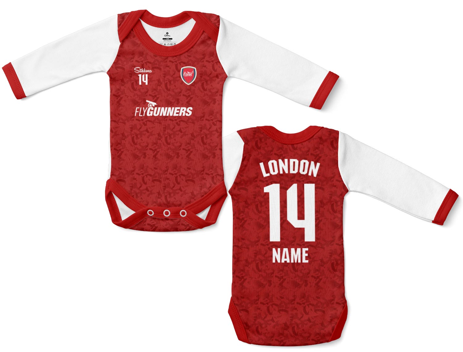 London Bio-Baumwolle Baby Body Langarm Fan-Trikot inkl. Name und Nummer (Druck)
