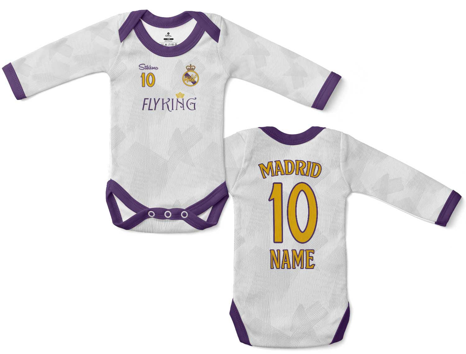 Madrid Bio-Baumwolle Baby Body Langarm Fan-Trikot inkl. Name und Nummer (Druck)