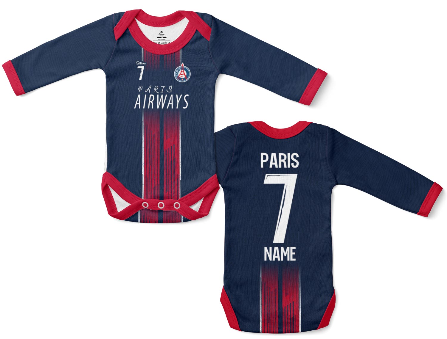 Paris Bio-Baumwolle Baby Body Langarm Fan-Trikot inkl. Name und Nummer (Druck)