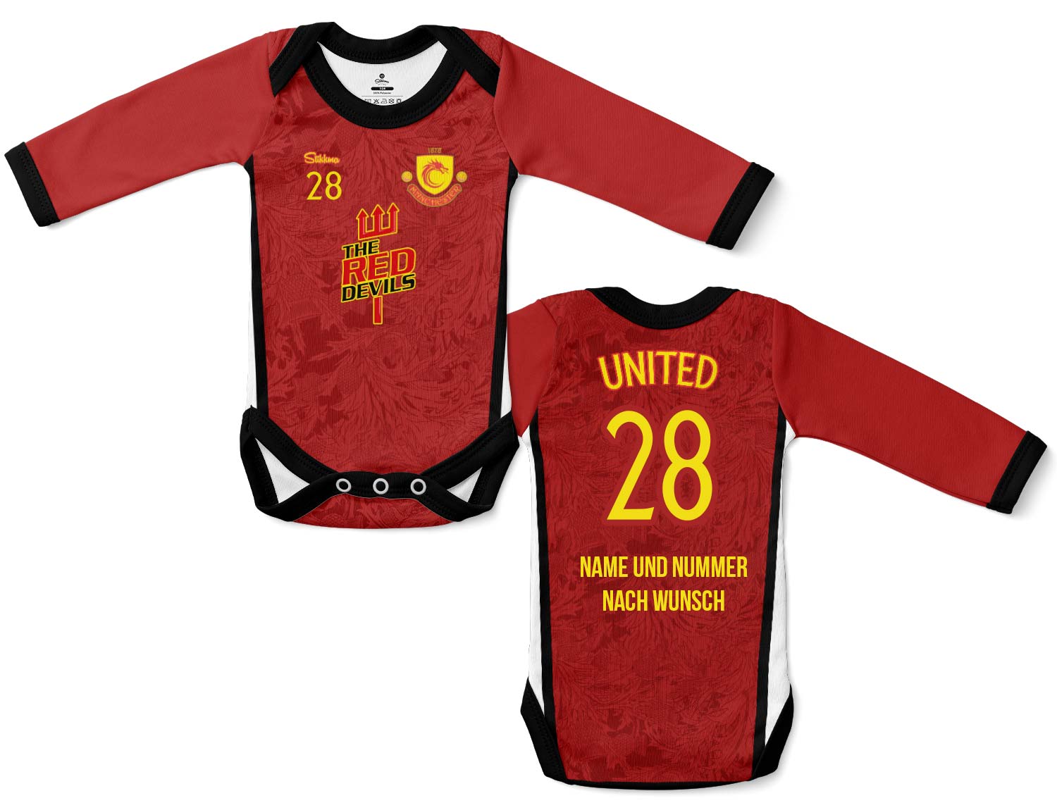 United Bio-Baumwolle Baby Body Langarm inkl. Name und Nummer (Druck)