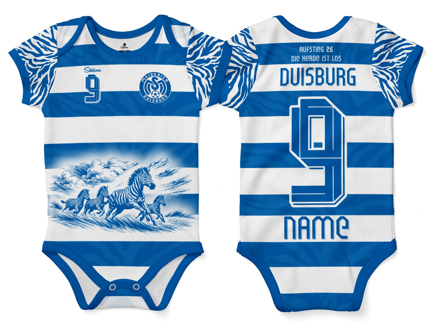 Duisburg "Die Herde ist los" Bio-Baumwolle Baby Body Heim 2025/26 inkl. Name und Nummer (Druck)