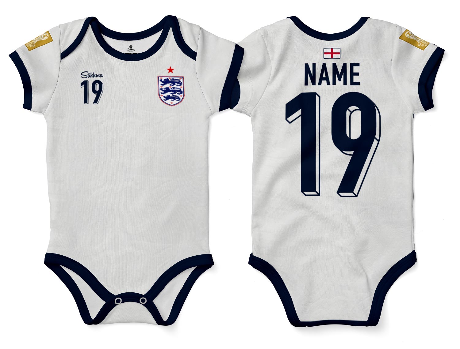 England WM2026 Bio-Baumwolle Baby Body Trikot inkl. Name und Nummer (Druck)