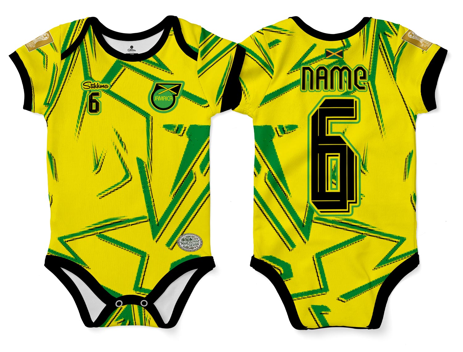 Jamaika WM2026 Bio-Baumwolle Baby Body Trikot inkl. Name und Nummer (Druck)