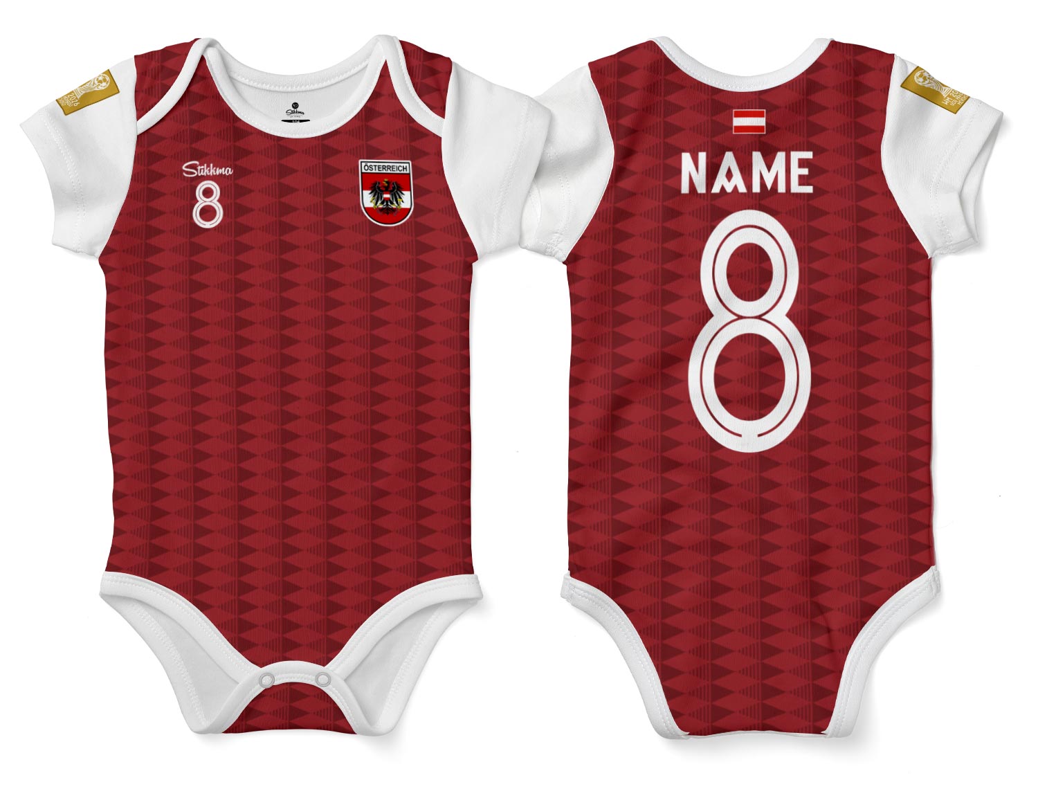 Österreich WM2026 Bio-Baumwolle Baby Body Trikot inkl. Name und Nummer (Druck)