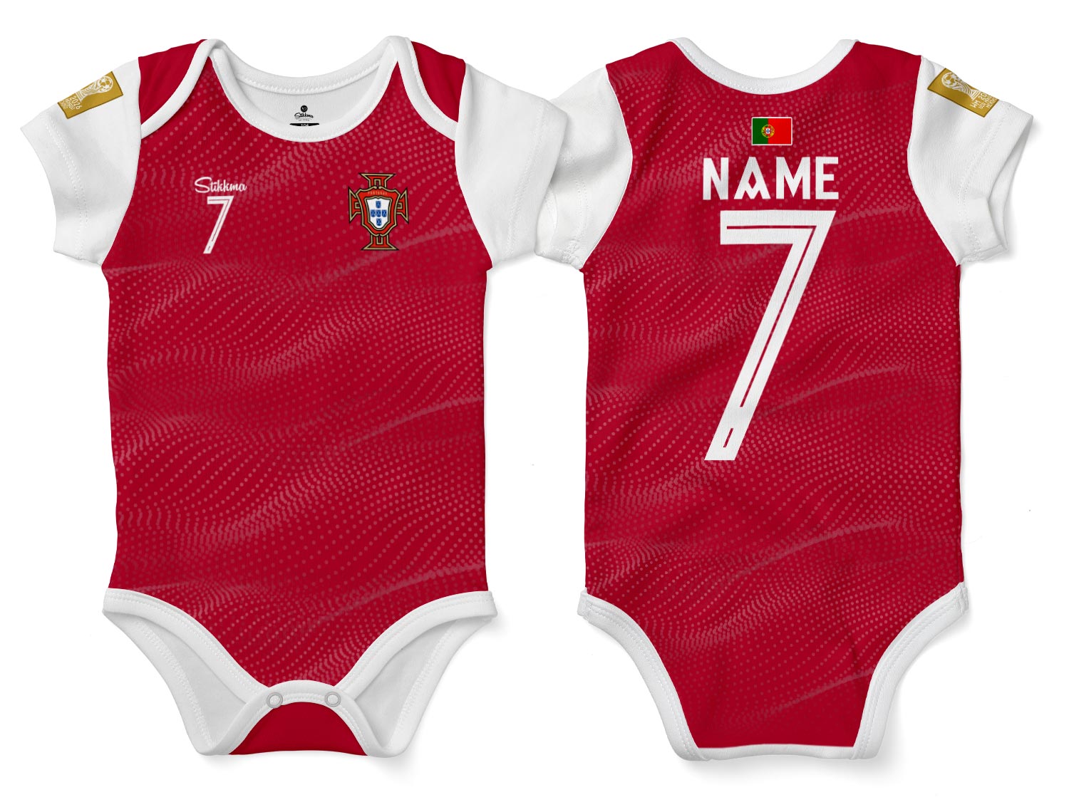 Portugal WM2026 Bio-Baumwolle Baby Body Trikot inkl. Name und Nummer (Druck)