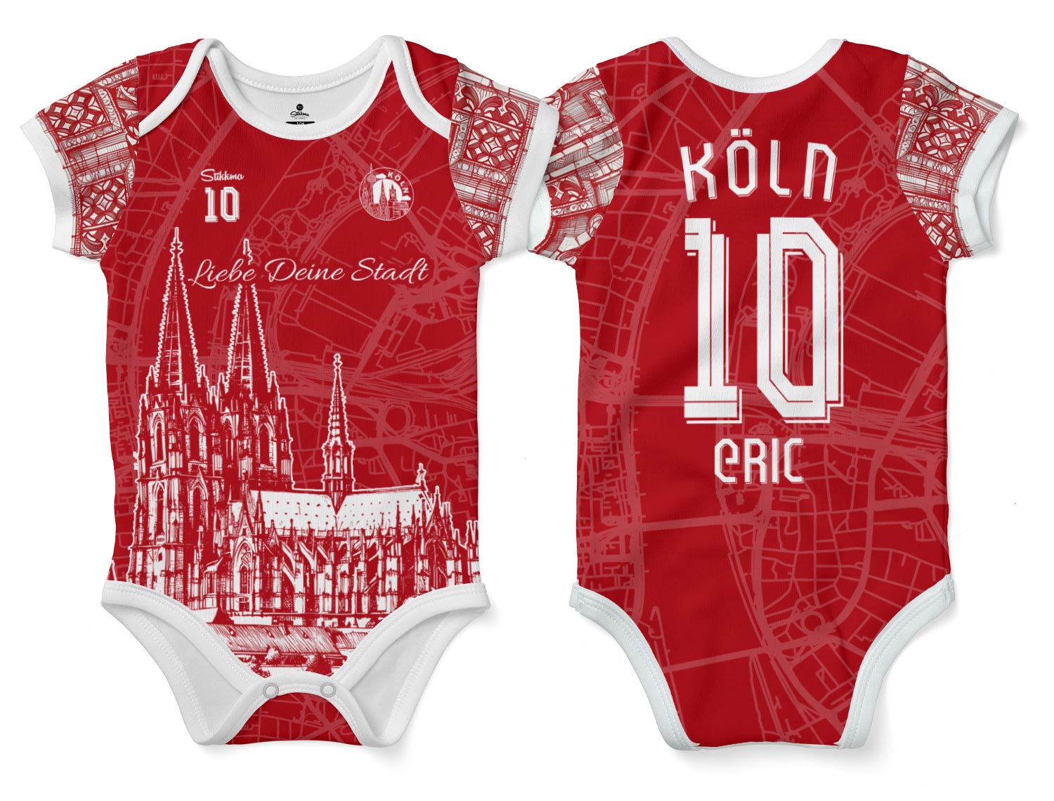 Köln Bio-Baumwolle Baby Body Dom Edition "Rut-Wiess" inkl. Name und Nummer (Druck)