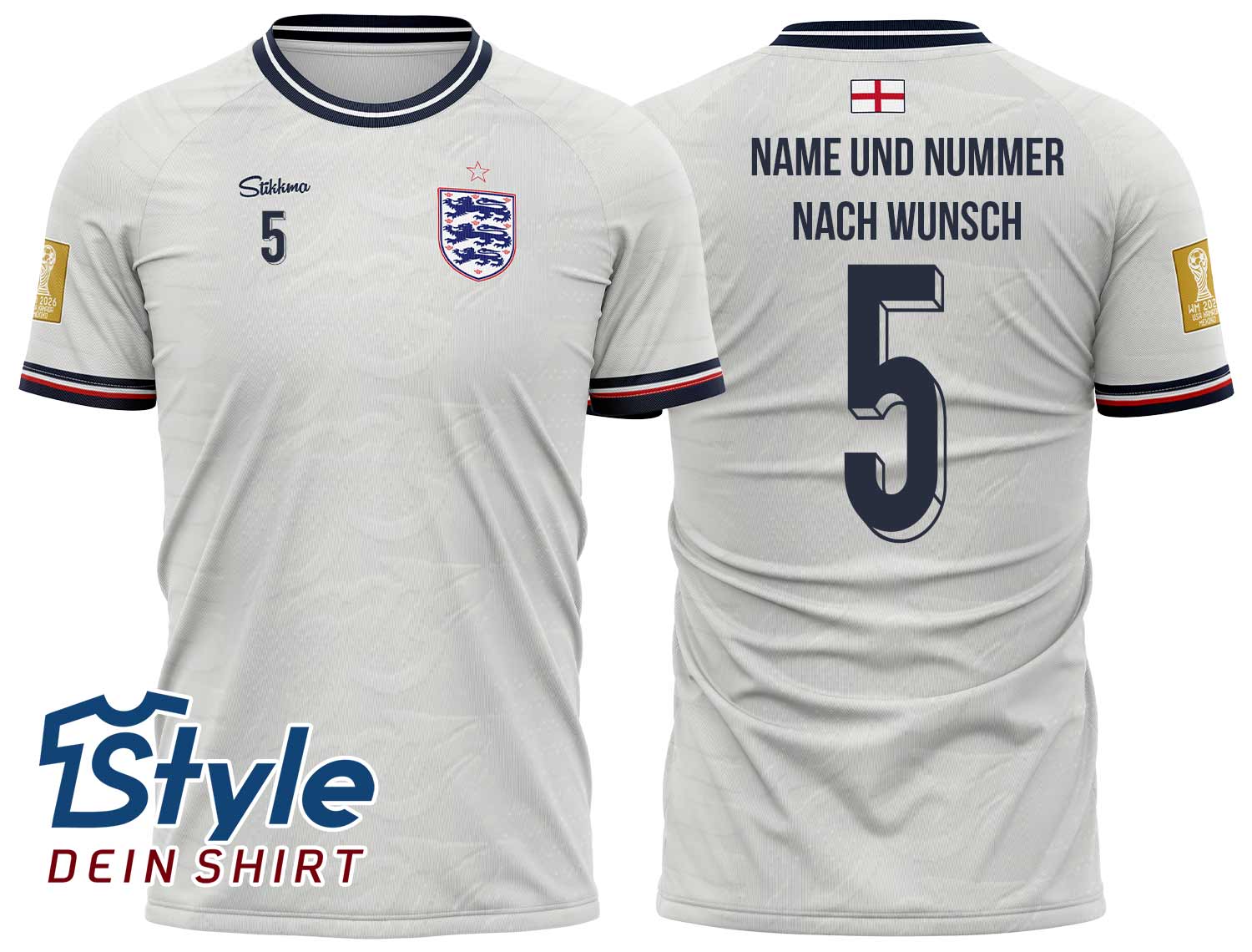 England WM 2026 Fan-Trikot inkl. Name und Nummer (Druck)