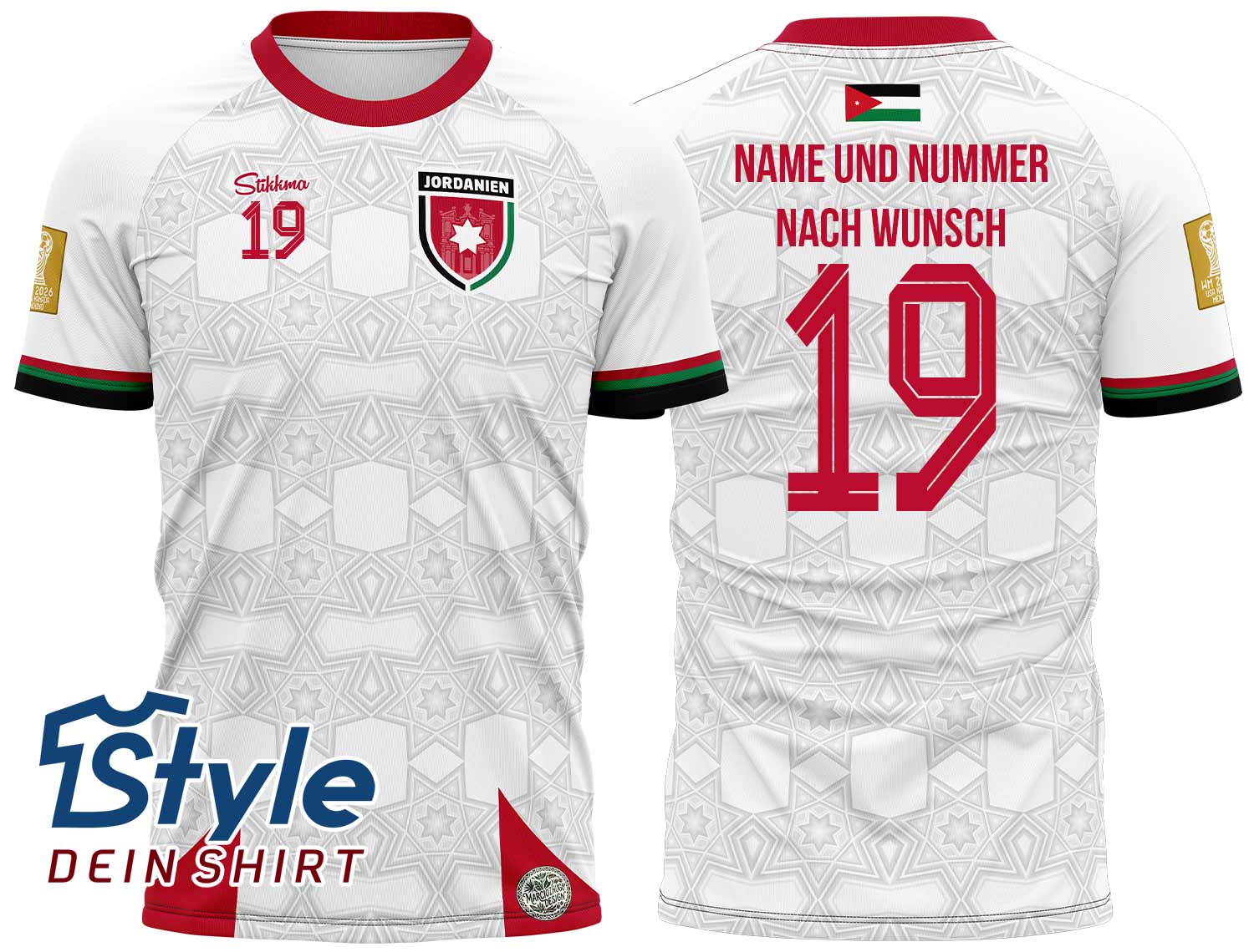 Jordanien WM 2026 Fan-Trikot inkl. Name und Nummer (Druck)