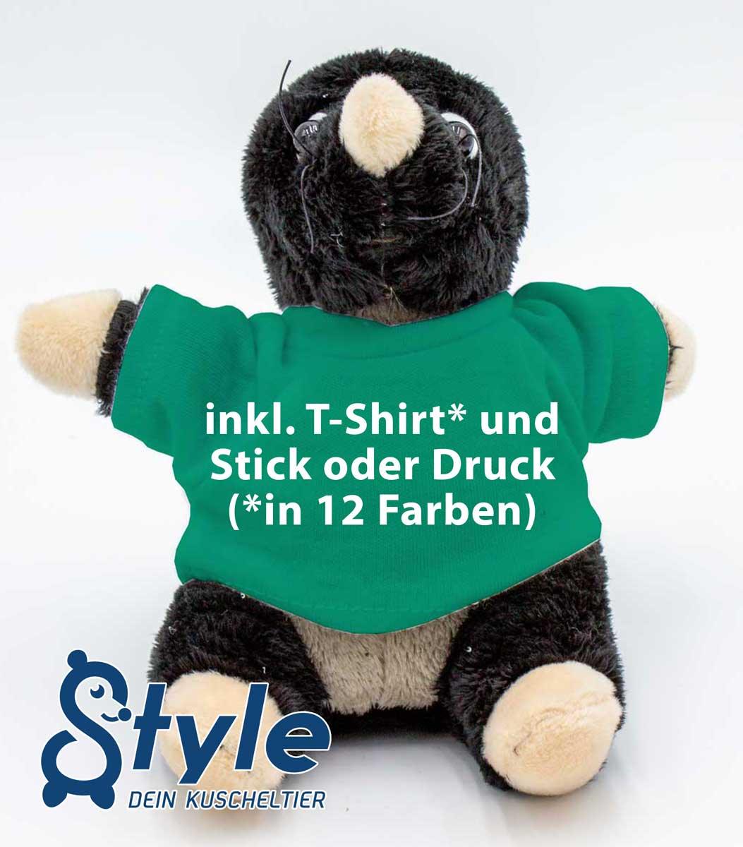 Kuscheltier Maulwurf Leve 14cm - inklusive-T-Shirt und kostenloser Personalisierung (Stick oder Druck)