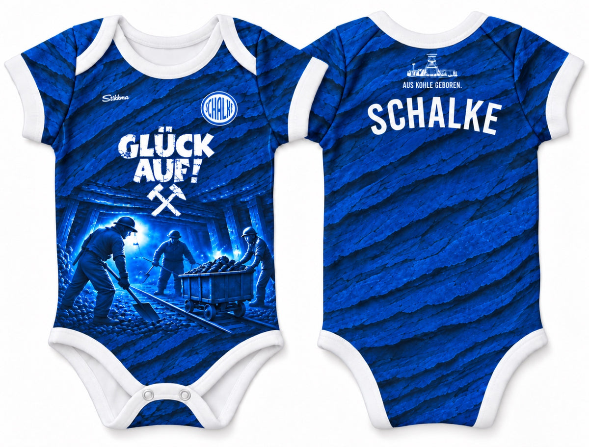 Schalke Spezial Baby Body 26/27 "aus Kohle geboren" inkl. Name und Nummer (Druck)