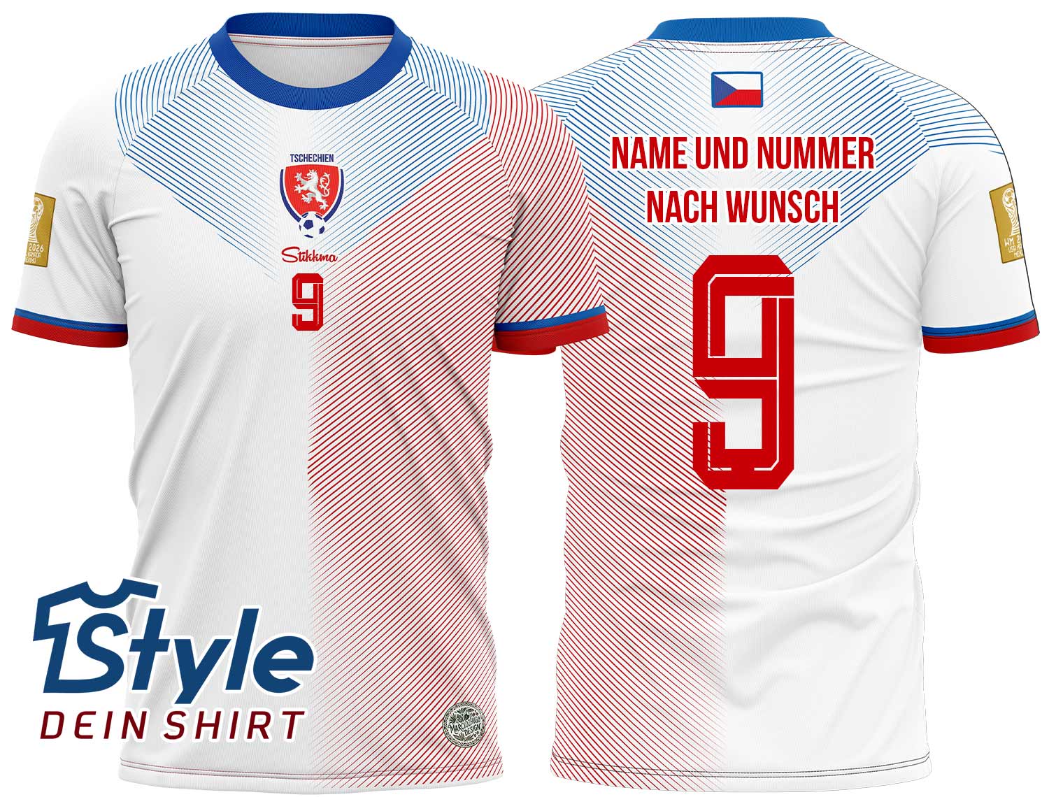 Tschechien WM 2026 Fan-Trikot inkl. Name und Nummer (Druck)