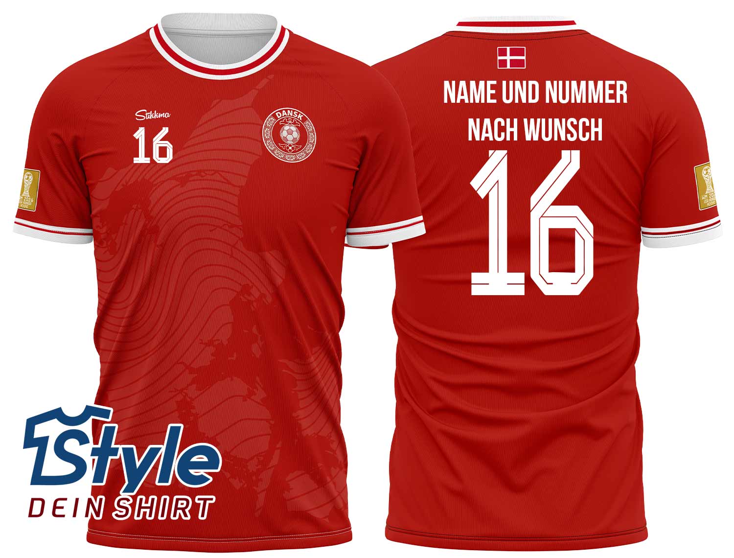 Dänemark WM 2026 Fan-Trikot inkl. Name und Nummer (Druck)