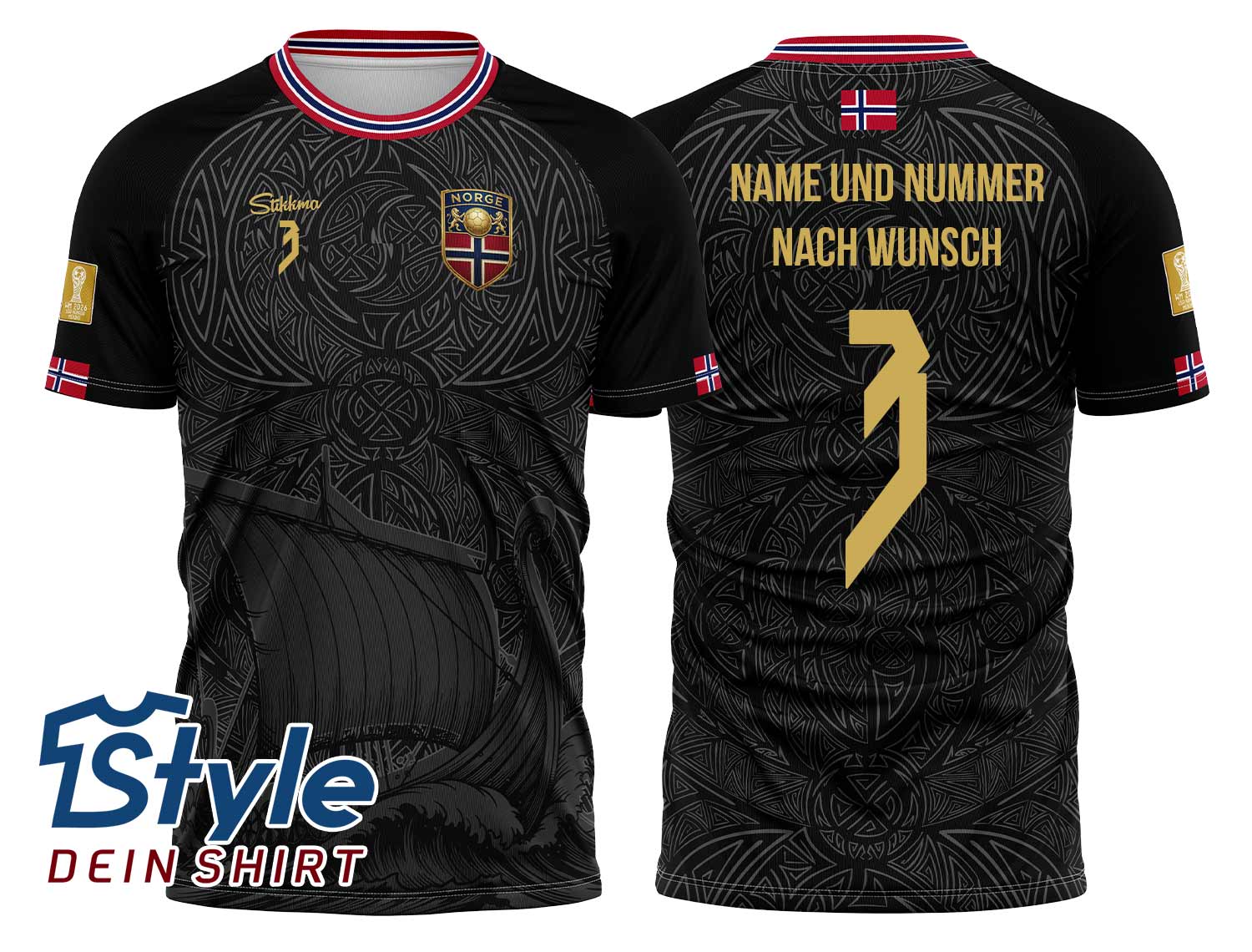 Norwegen WM 2026"Vikings Special" Fan-Trikot Special Black inkl. Name und Nummer (Druck)
