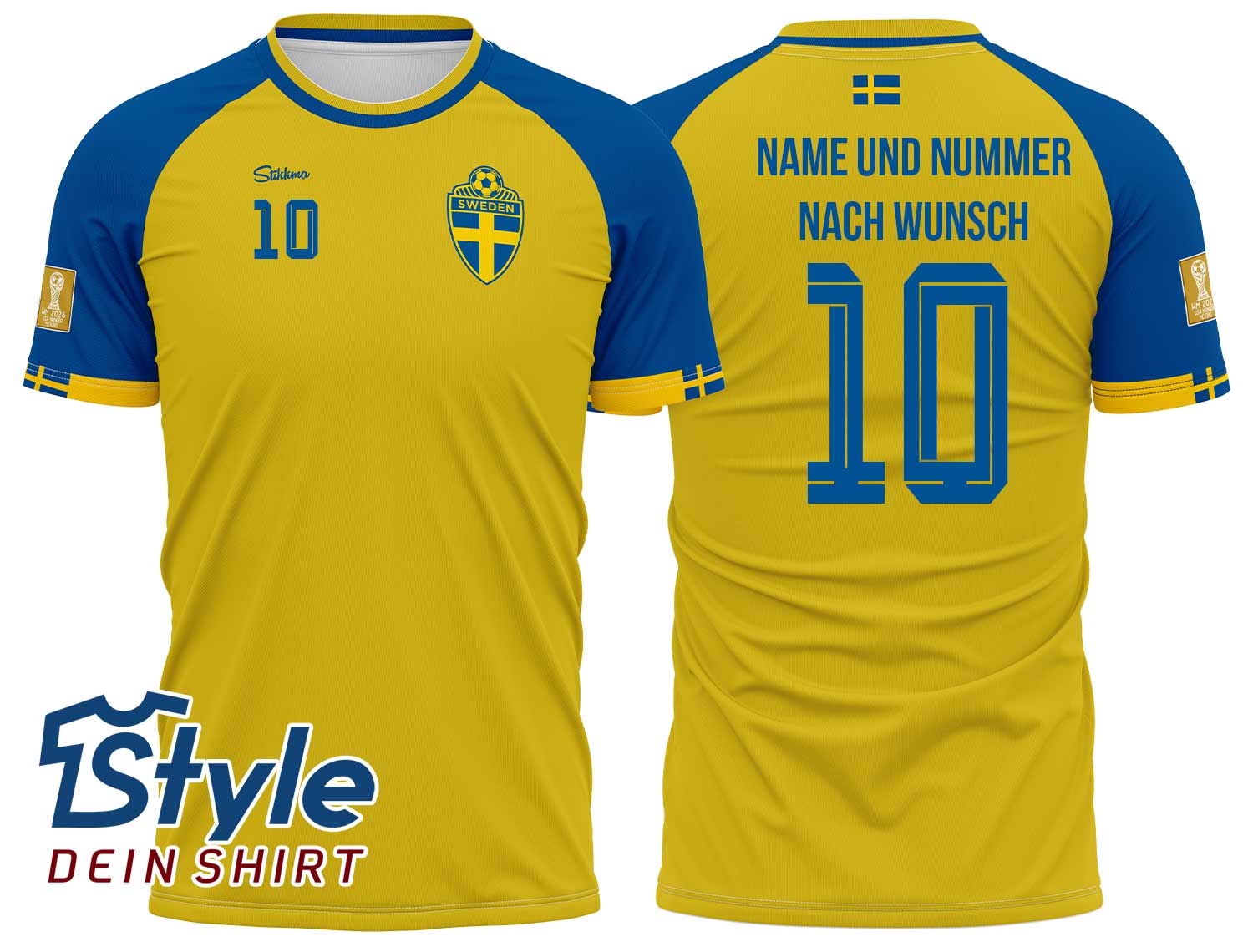 Schweden WM 2026 Fan-Trikot inkl. Name und Nummer (Druck)