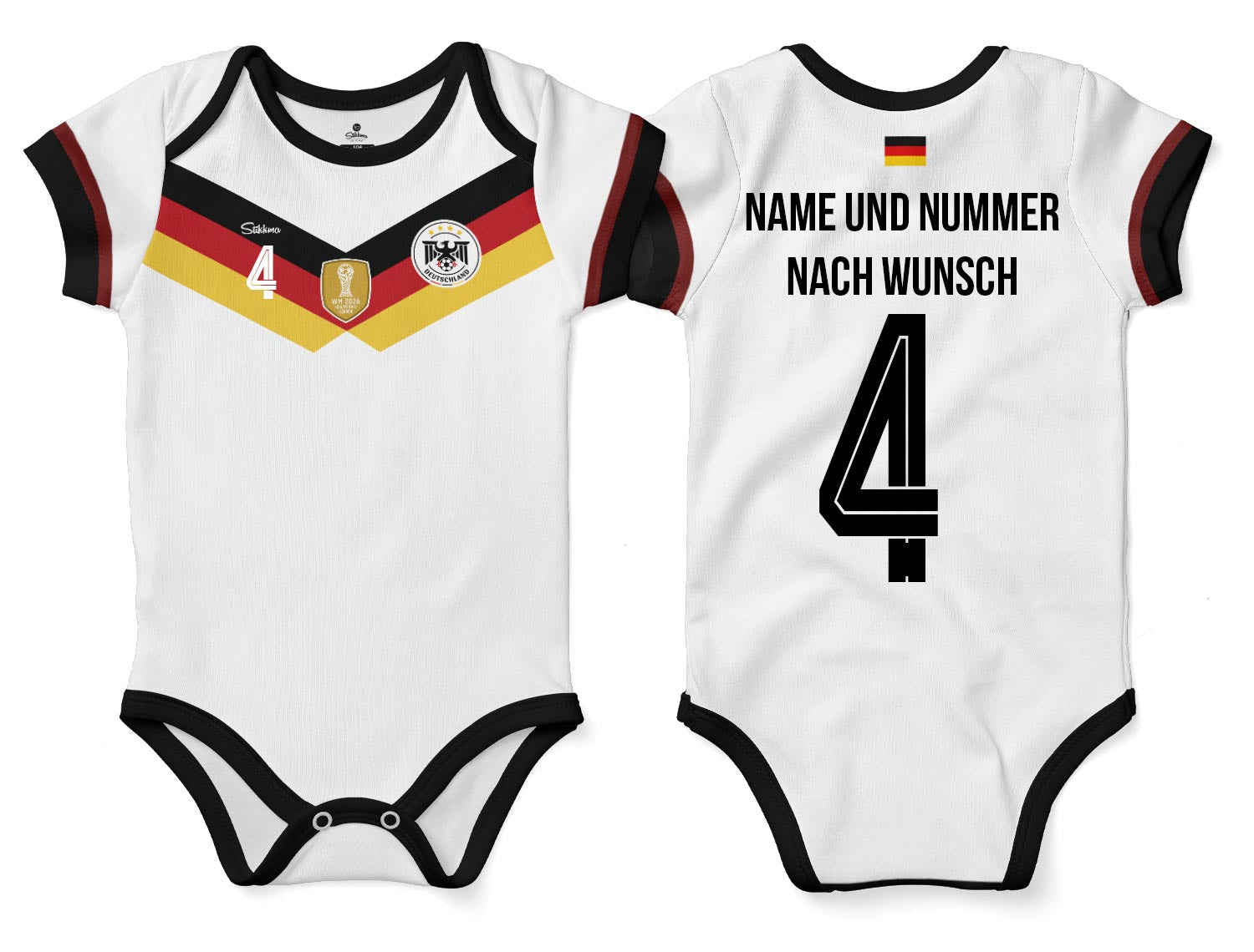 Deutschland WM2026 Heim Bio-Baumwolle Baby Body Trikot inkl. Name und Nummer (Druck)