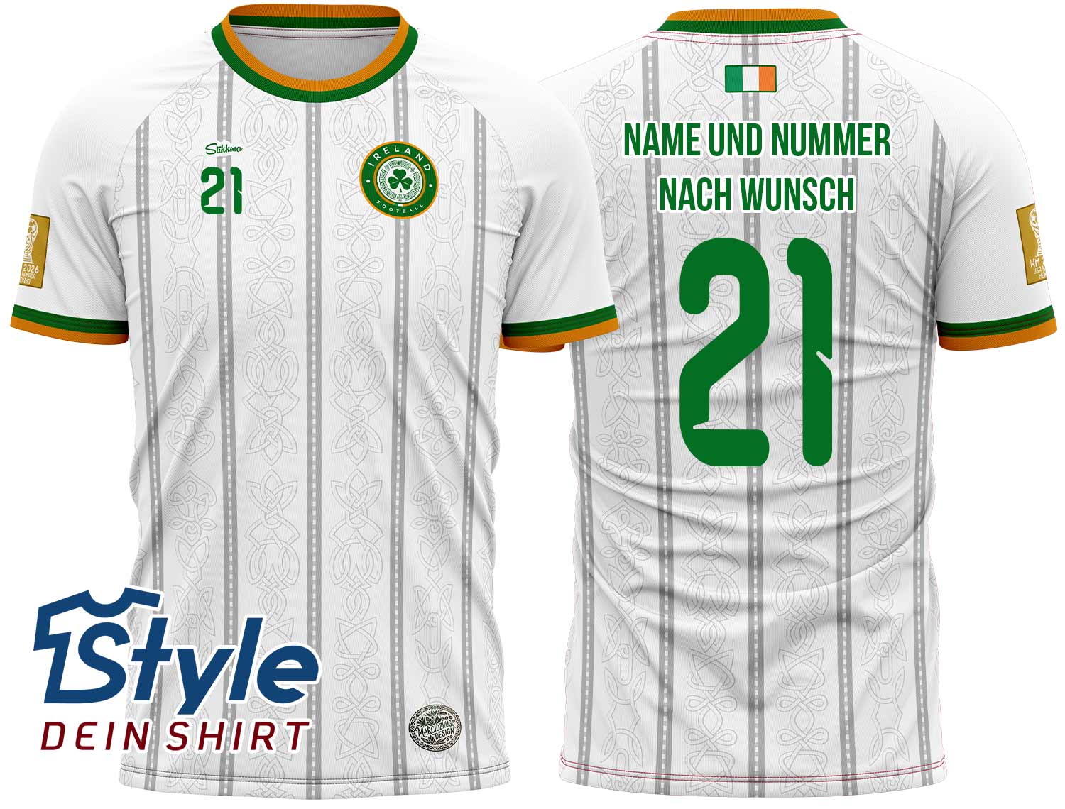 Irland WM 2026 Fan-Trikot inkl. Name und Nummer (Druck)